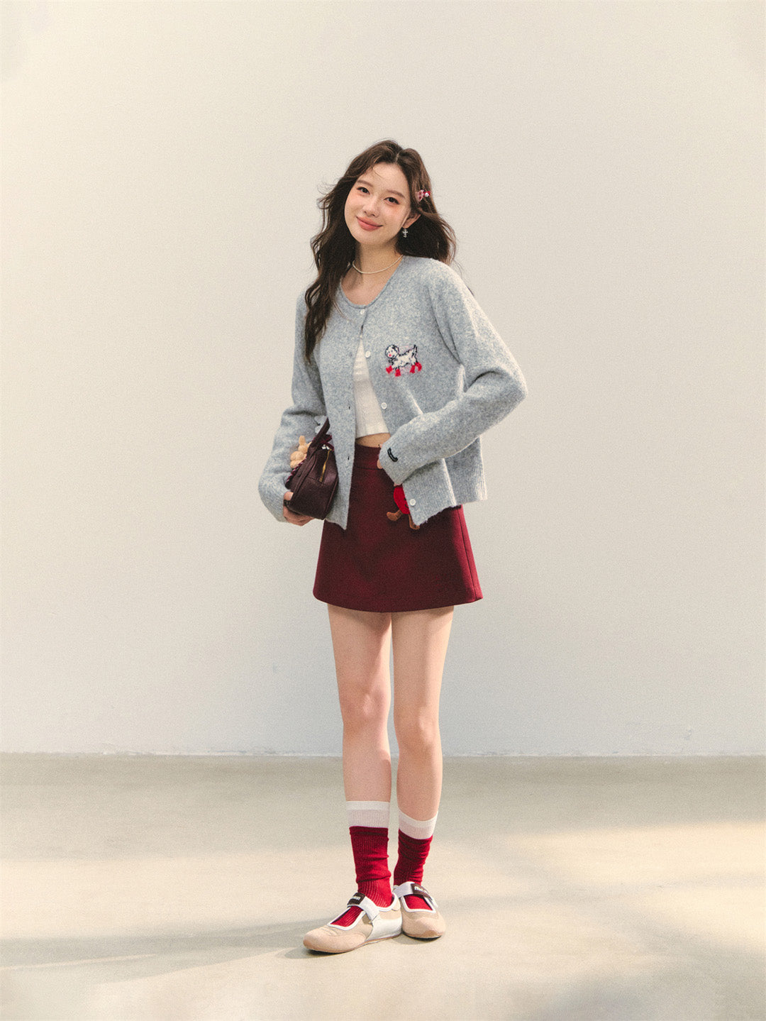 AsGony ASG25319 Puppy long sleeved knitted cardigan