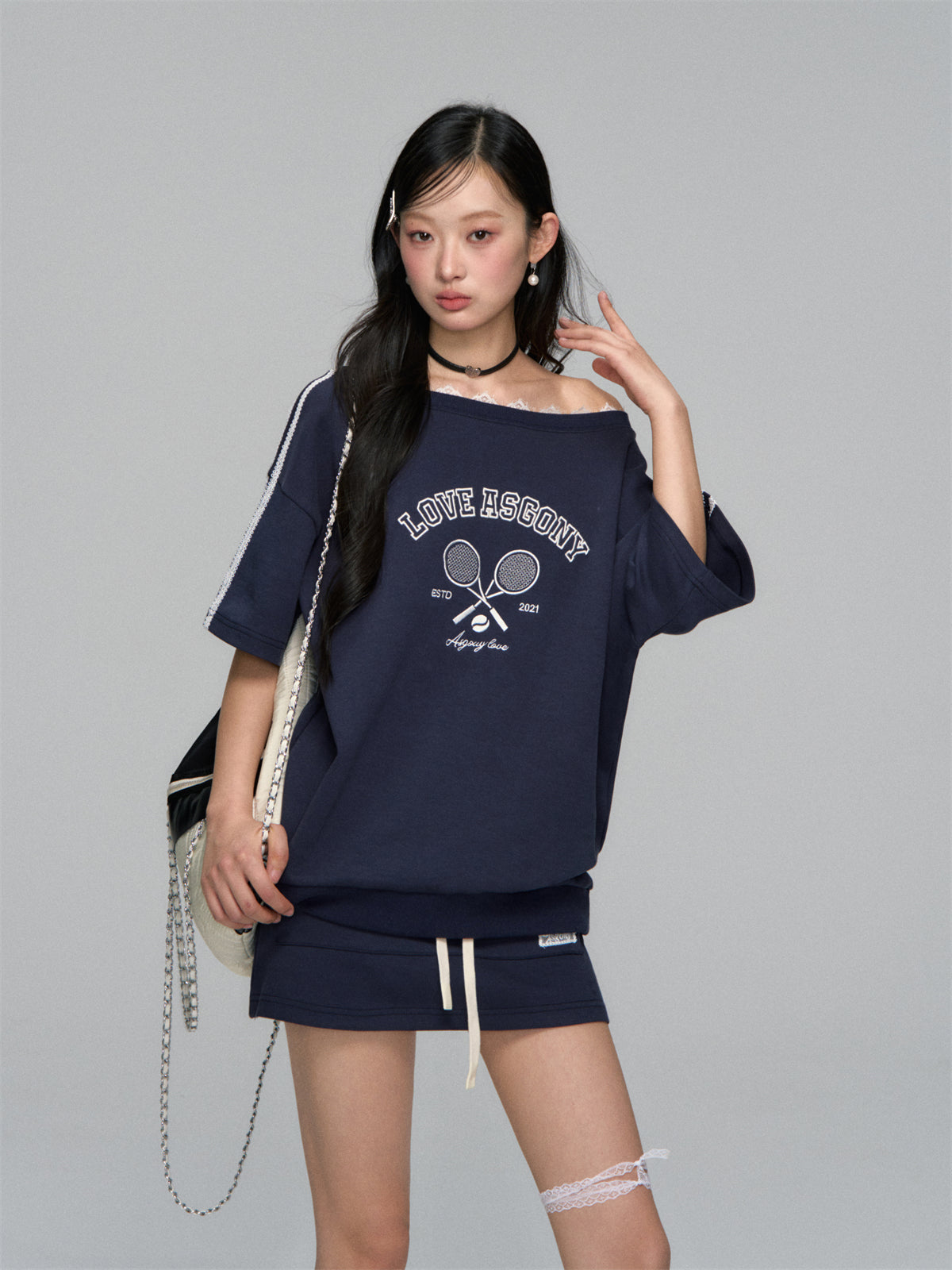 AsGony ASG25110&ASG25111 Embroidered patchwork lace T-shirt + skirt set (seperate)