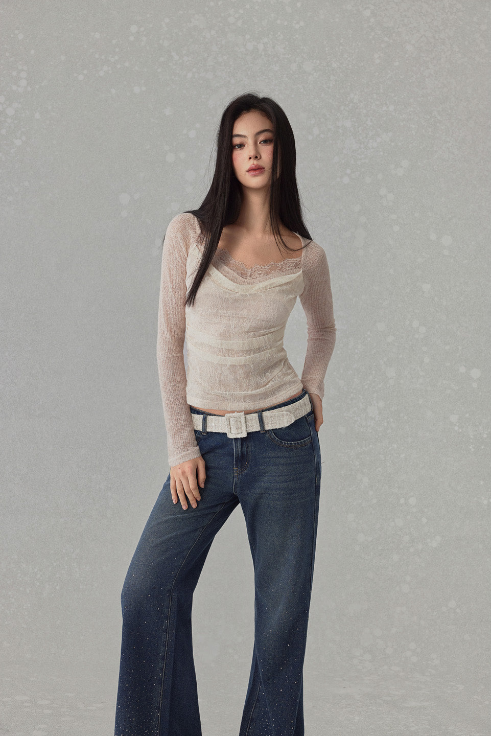 NONCESTNON N240 Lace collar long sleeved top
