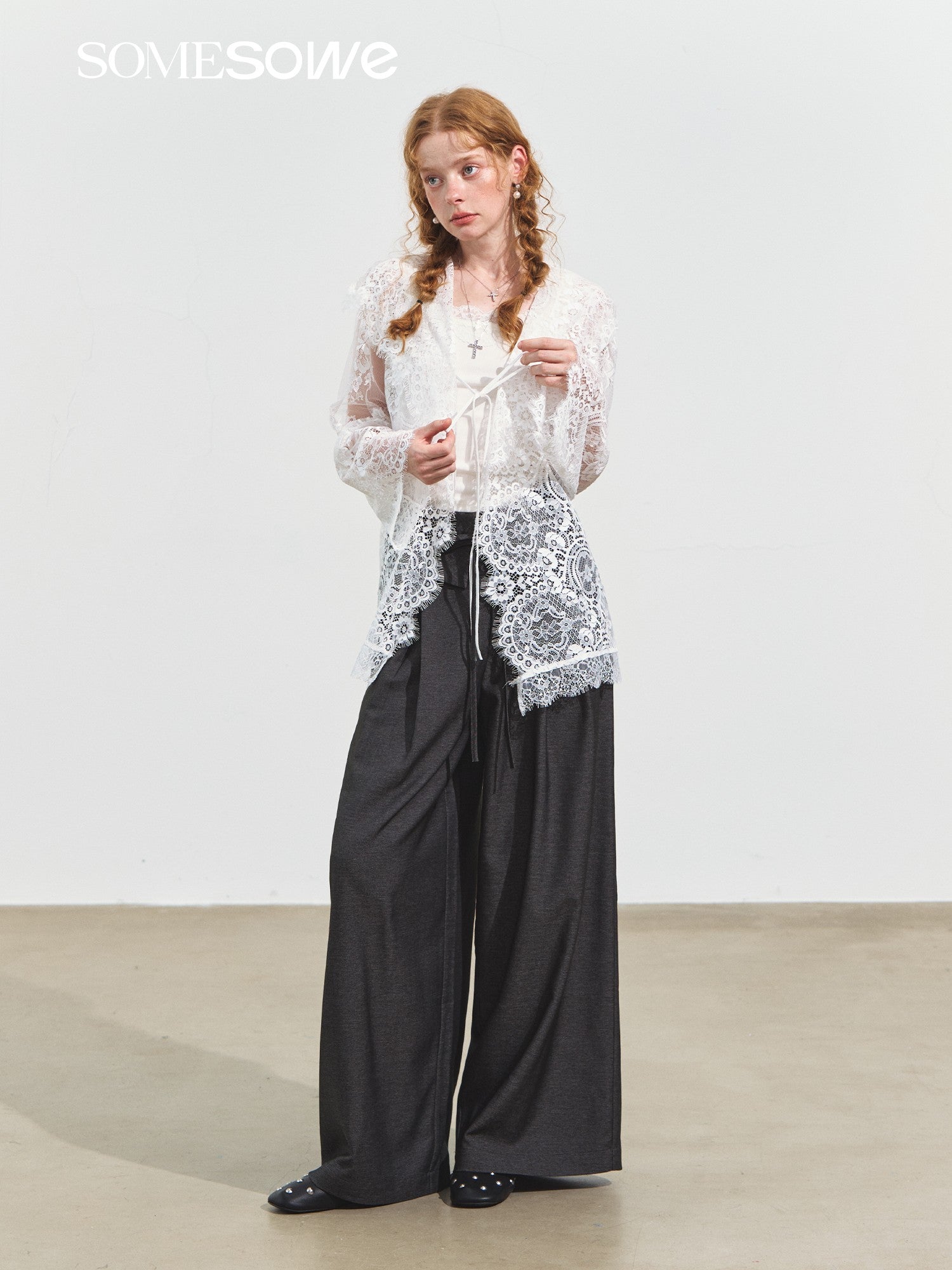 SOMESOWE S2508248 Hooded patchwork lace top