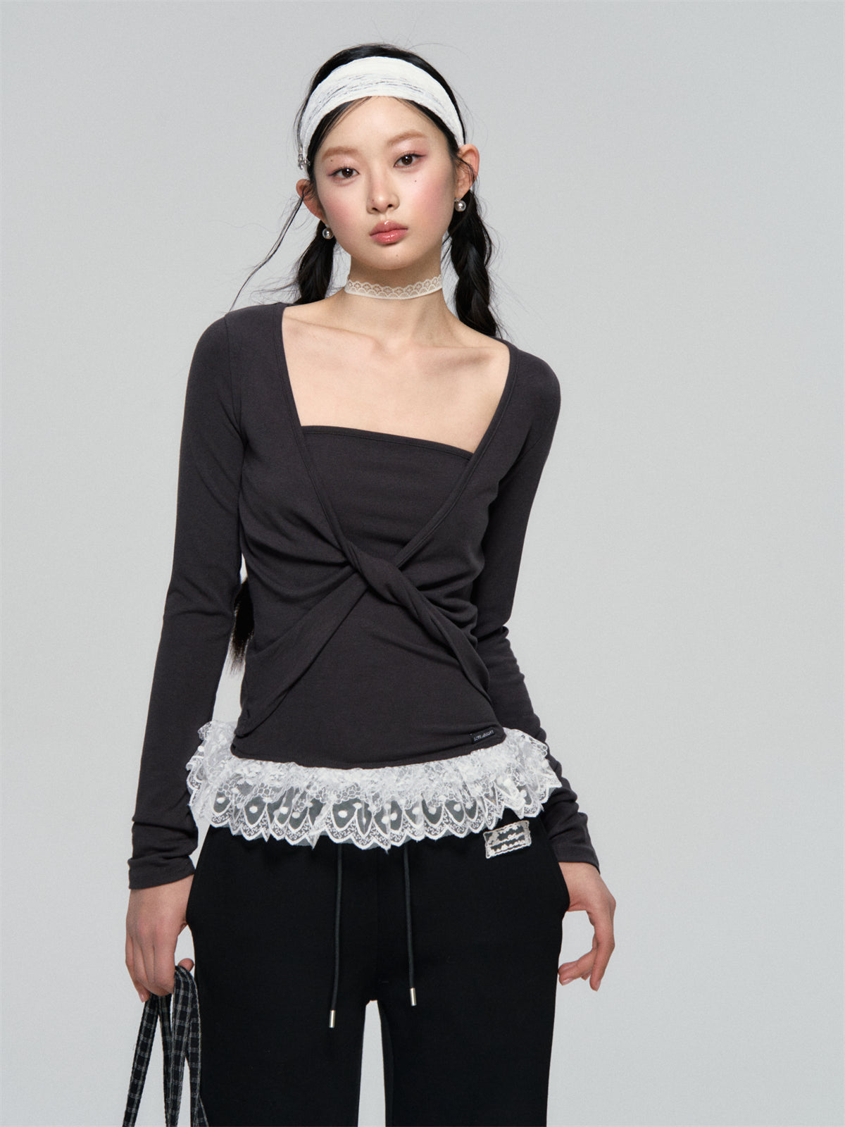 AsGony ASG25083 Strapless lace blouse two piece set