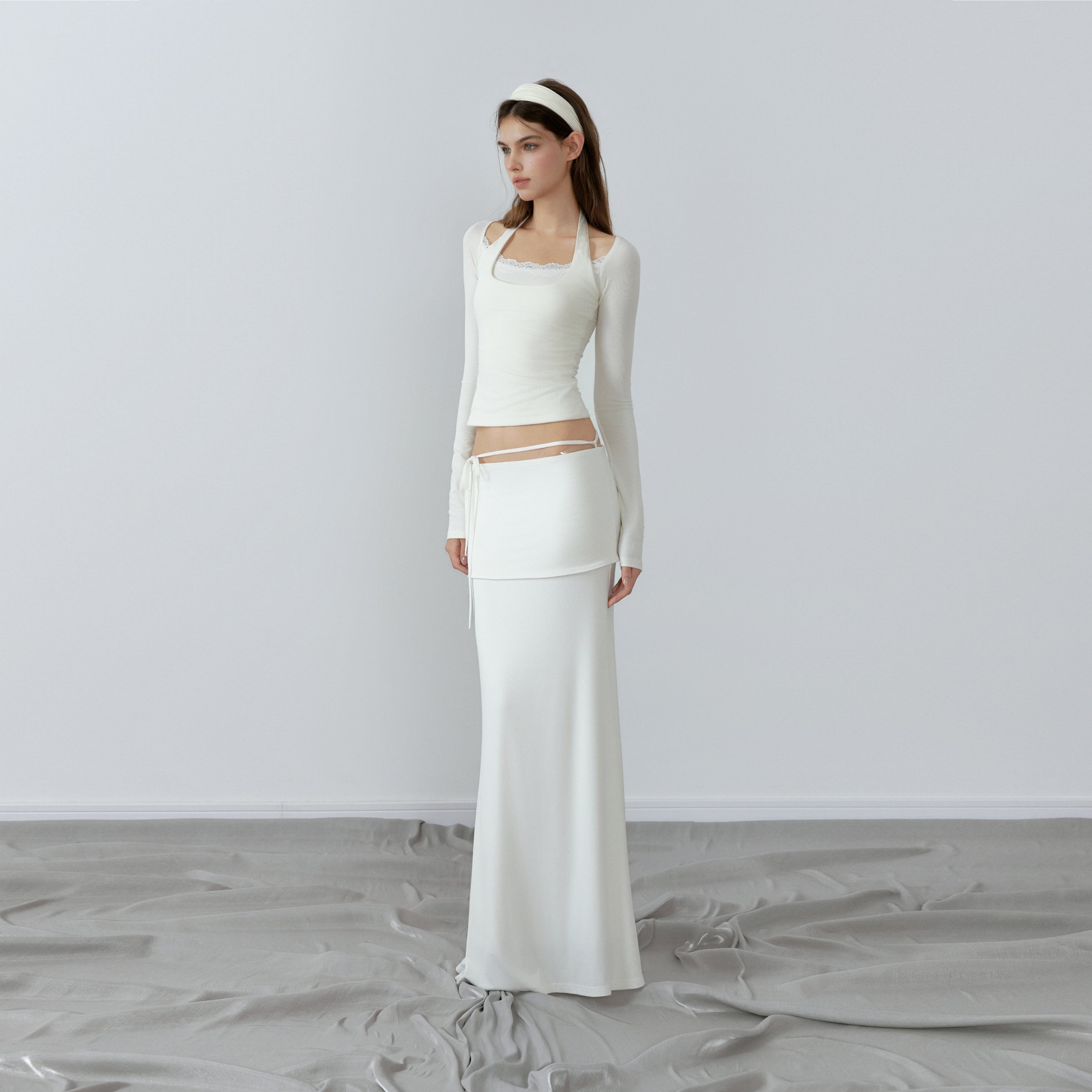 NONCESTNON N228 Fake two piece white long sleeve top
