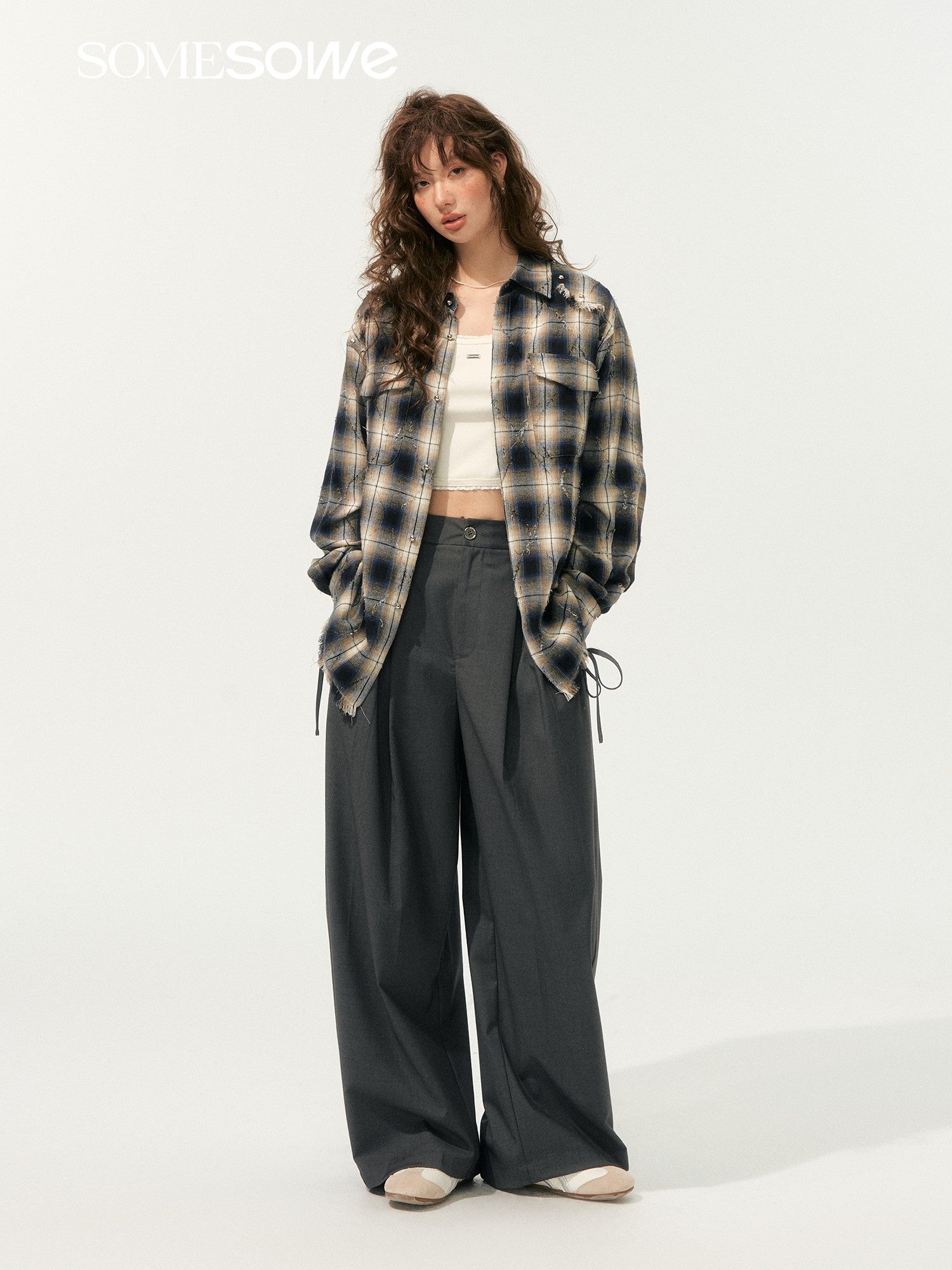 SOMESOWE S2508185 Light punk fringe plaid shirt