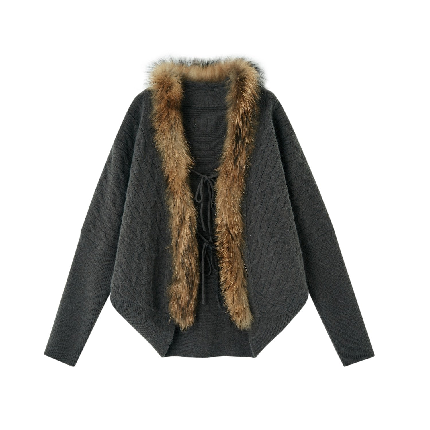 SOMESOWE S2508285 Strap bat sleeve fur collar sweater