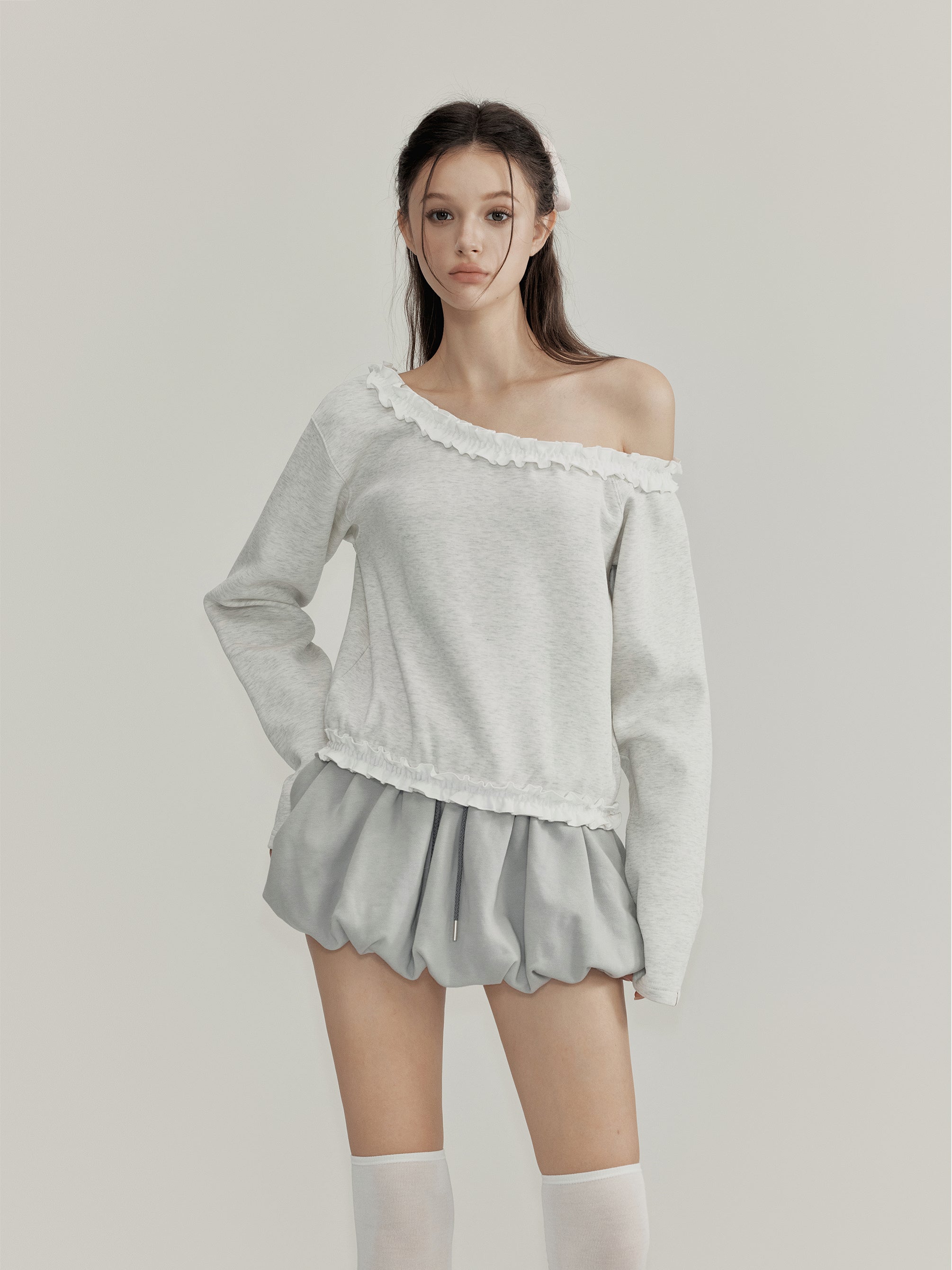 NOMEANSNO N101 Grey floral bud skirt