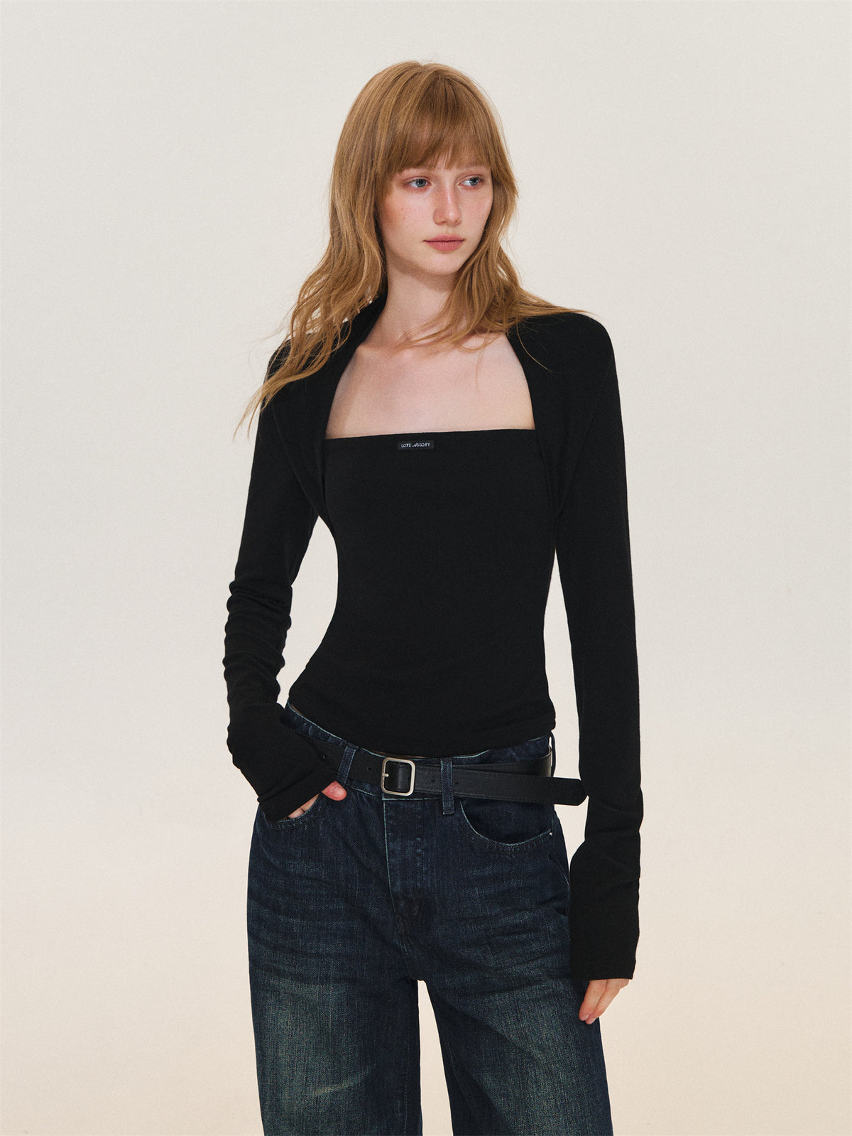 Asgony ASG26612 Faux-Layered Long-Sleeve Top