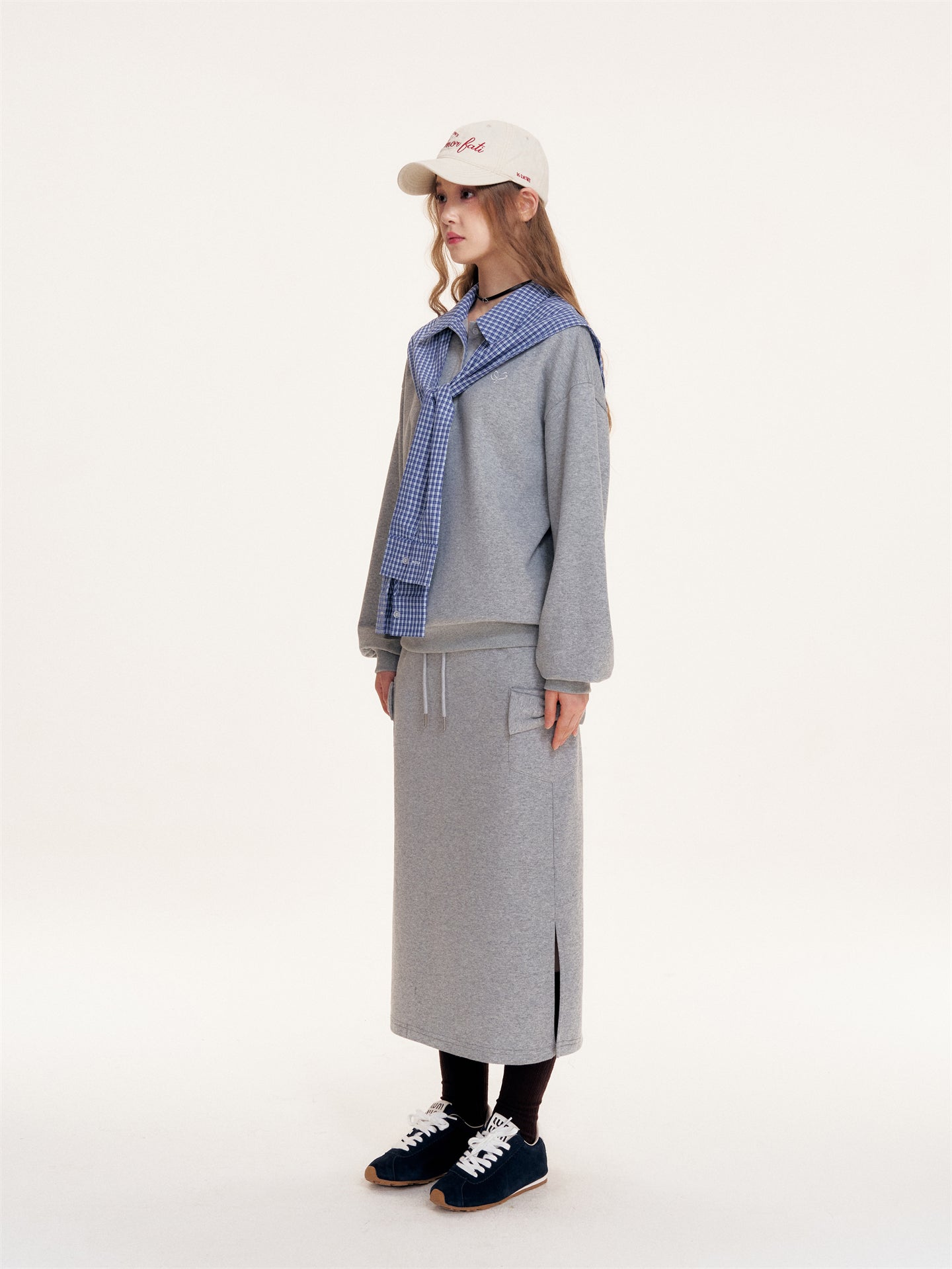 16DEWS 16D25399&16D25340 Grid patchwork polo lapel long sleeved sweatshirt + pants set