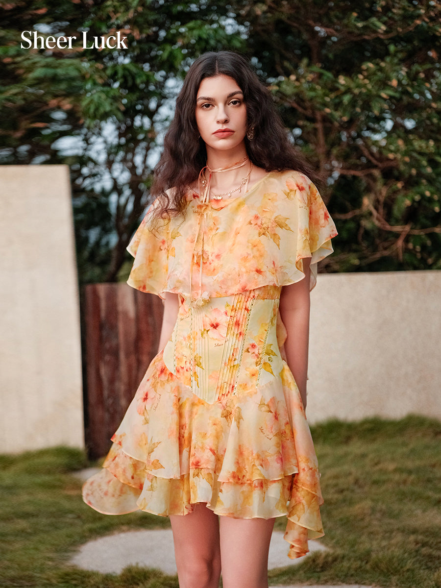 SHEERLUCK SLLYQ26101 Chiffon printed shawl mini dress