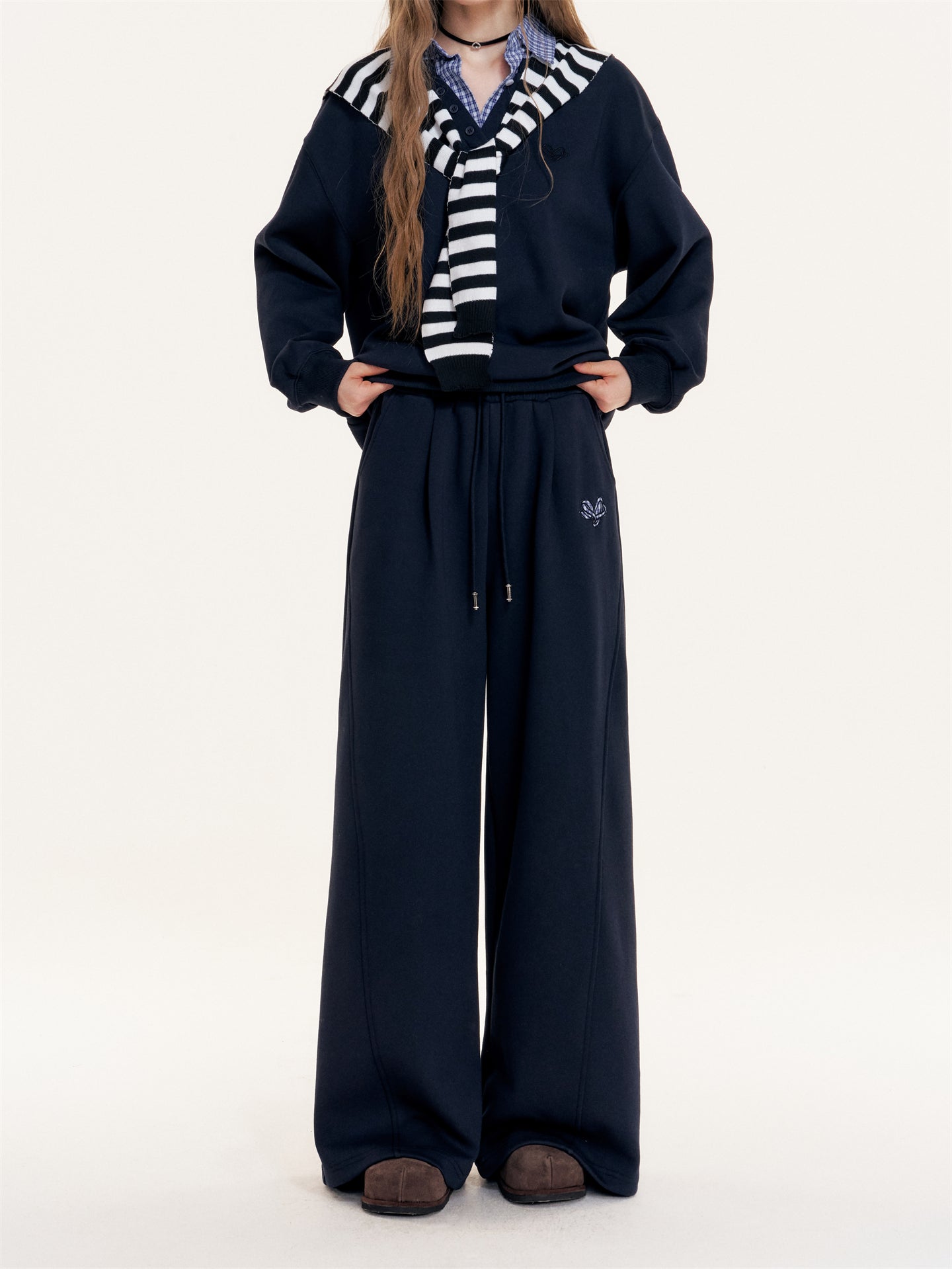 16DEWS 16D25401&16D25402&16D25414 Detachable shawl fake two-piece top + pants set