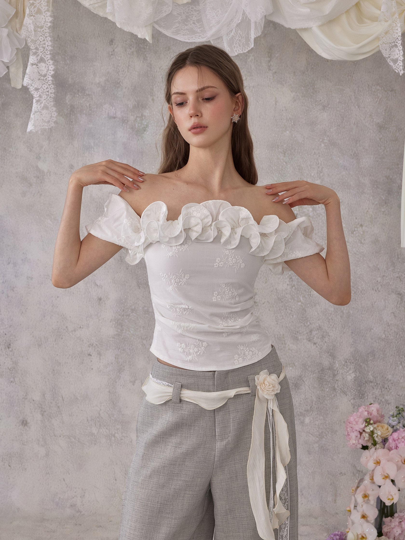 NOMEANSNO N188 White off-shoulder top