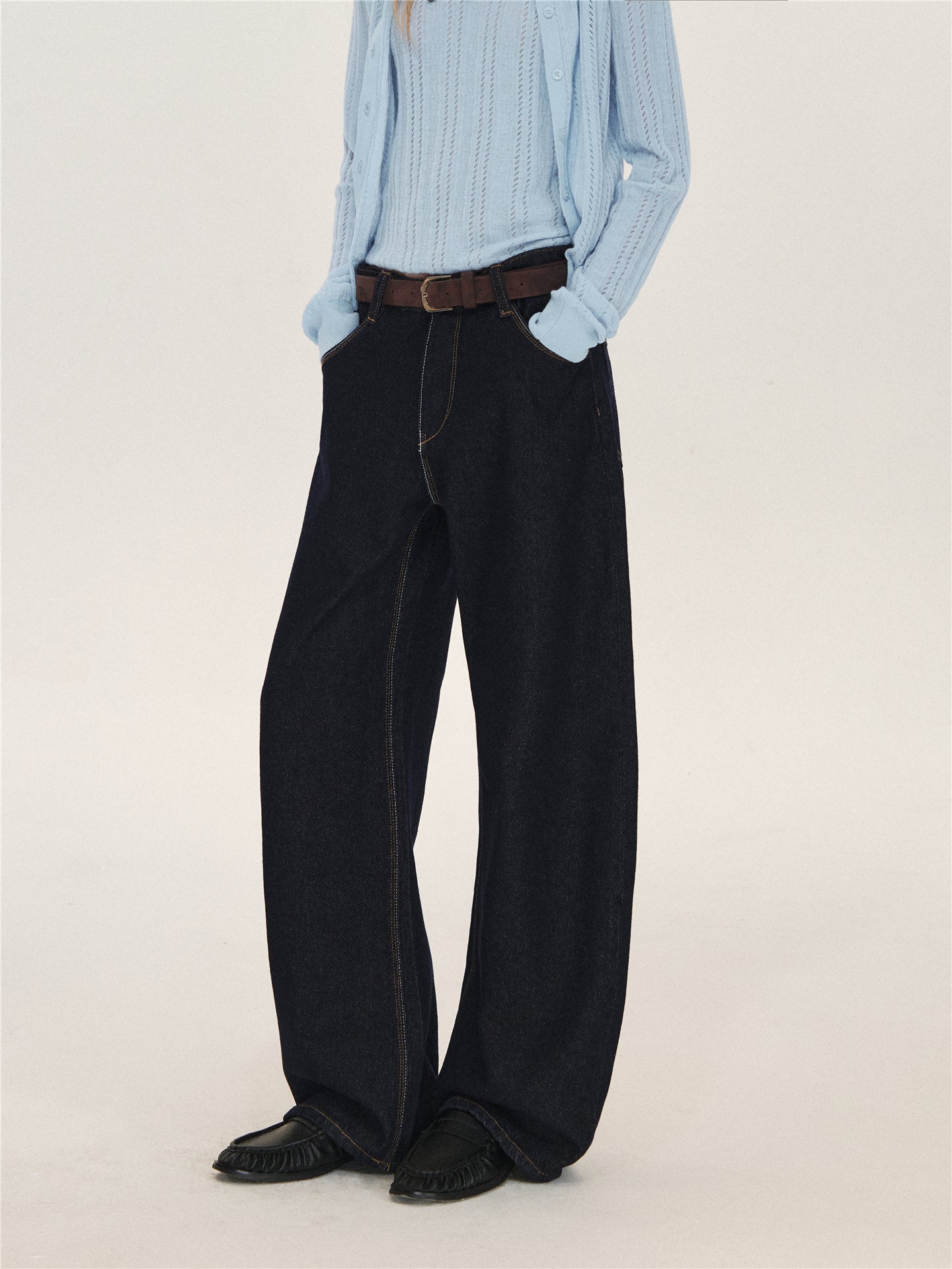 Asgony ASG26629 Two-Tone Contrast Stitching Jeans