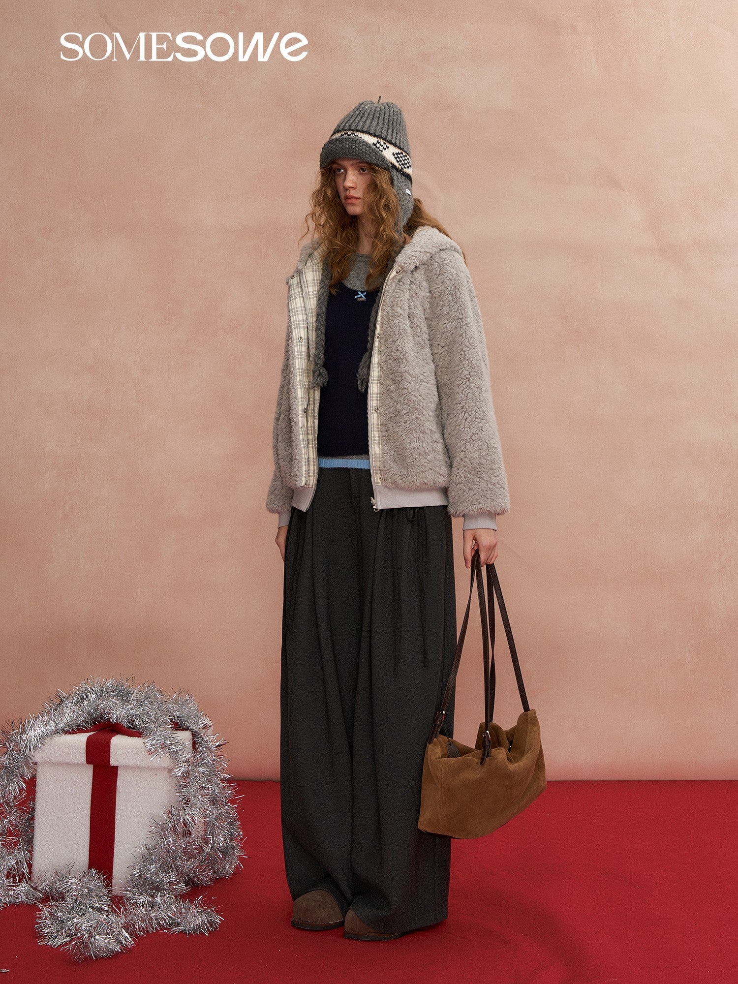 SOMESOWE S2508305 Warm lamb double sided hooded jacket