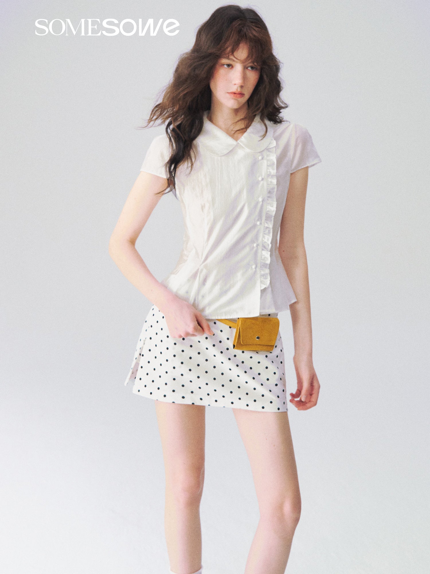 SOMESOWE S2609093 Baby collar slanted placket waist cinched shirt