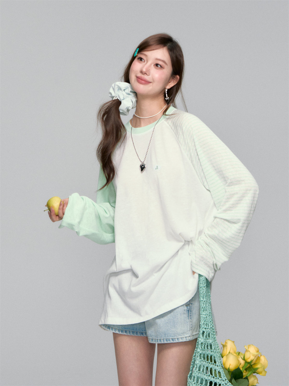 AsGony ASG25271 Striped contrasting sunscreen cover shirt