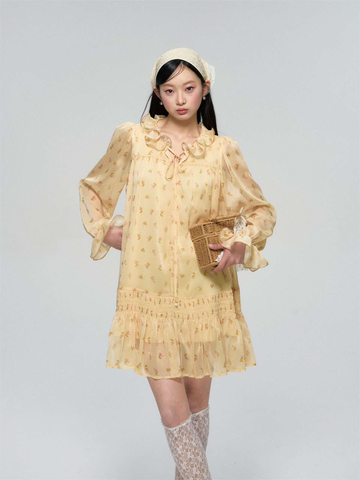 AsGony ASG25091 Floral long sleeved dress