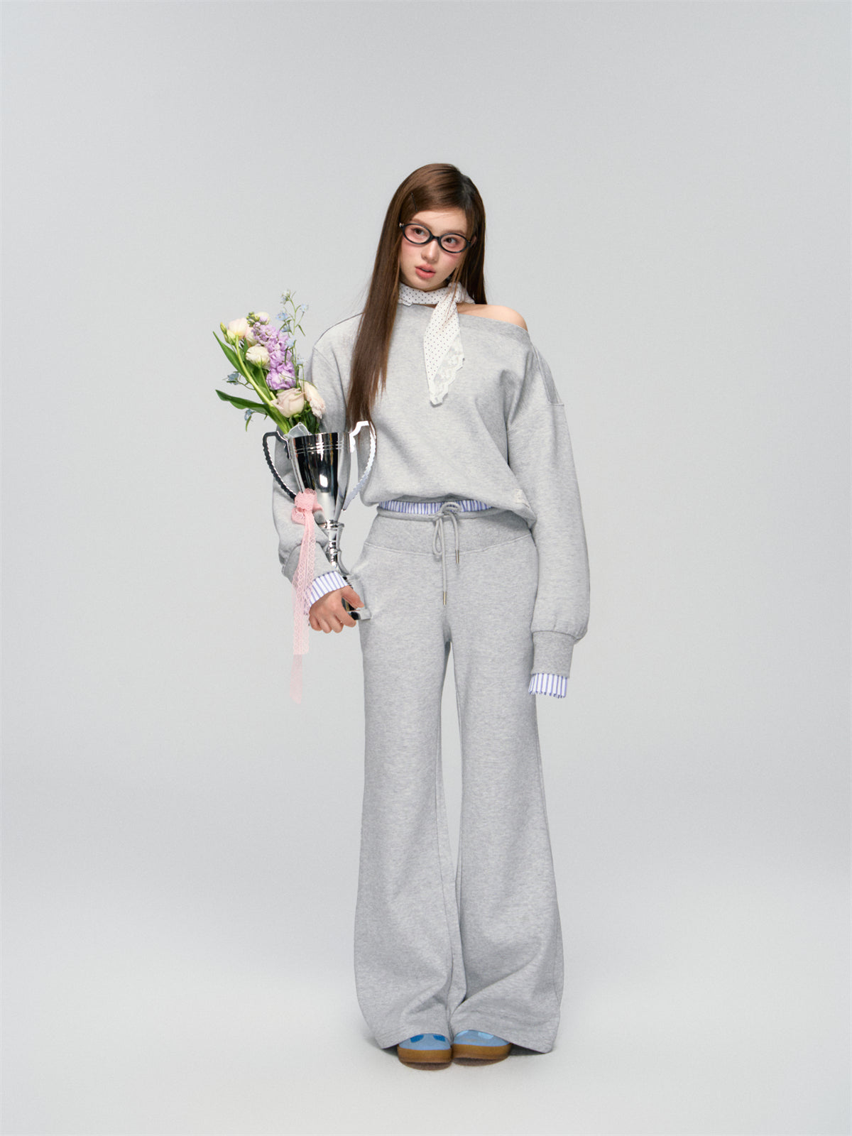 AsGony ASG25006&ASG25007 Splicing striped lace hoodie + pants set