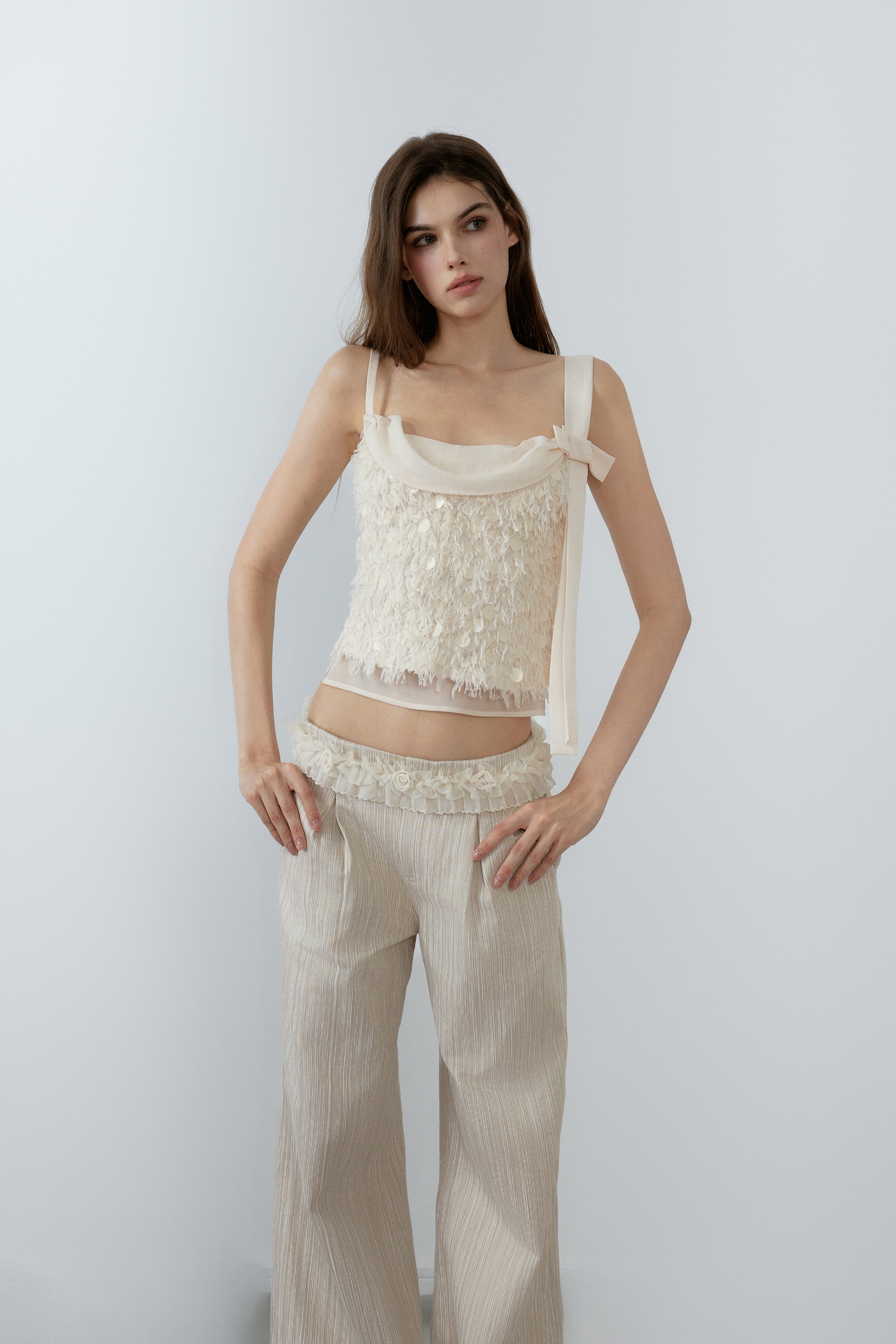 NONCESTNON N202 Bead ribbon camisole top