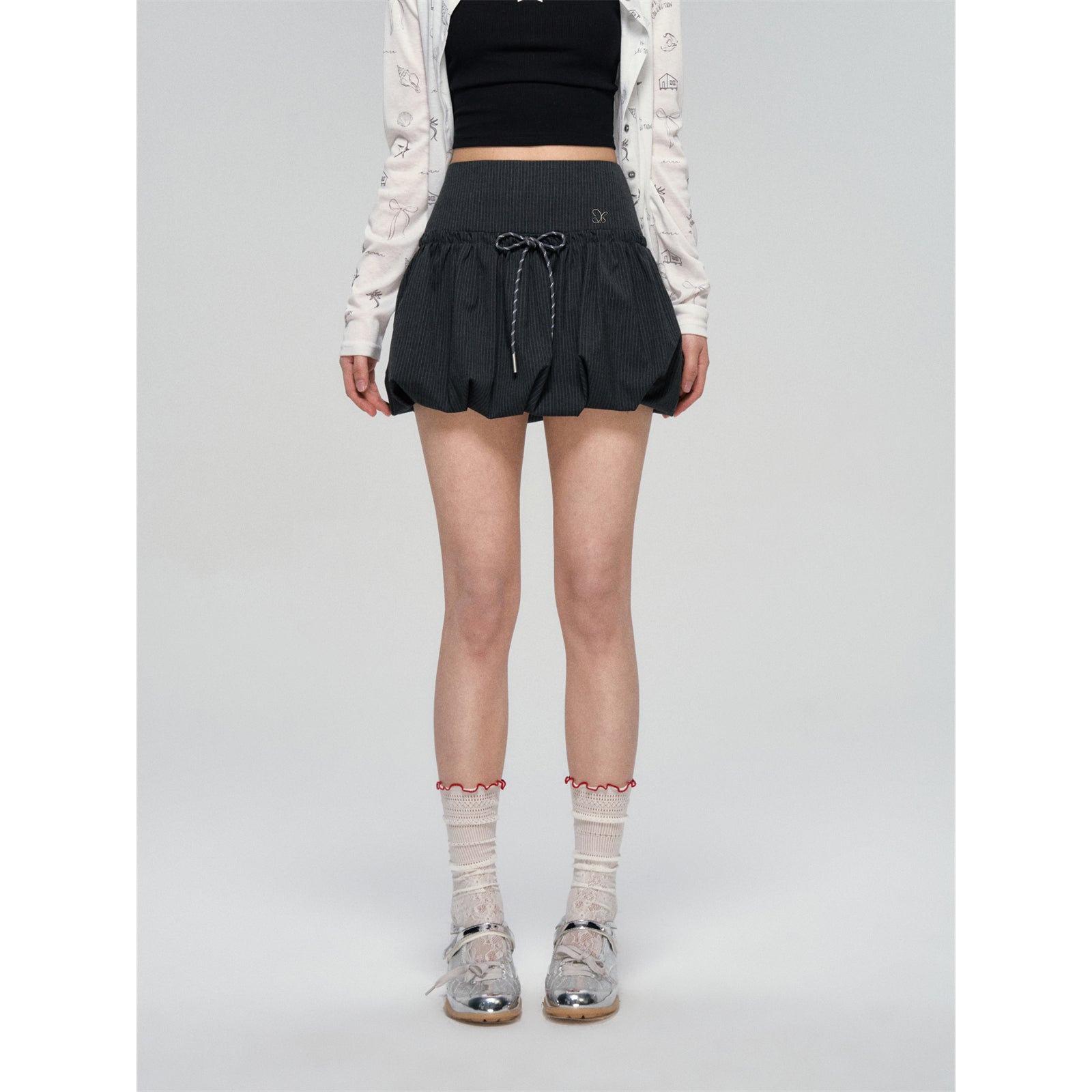 AsGony ASG25076 Contrasting drawstring striped skirt