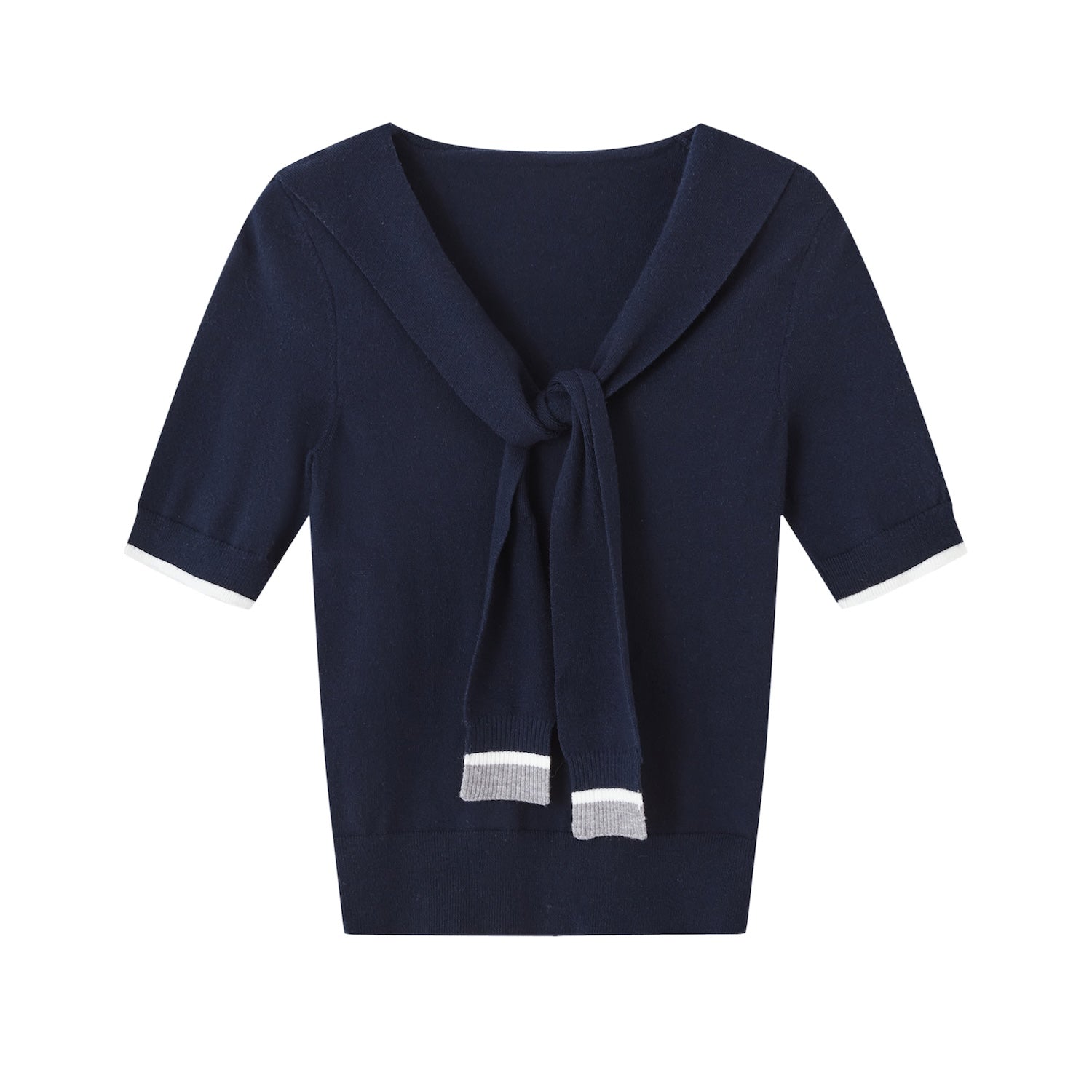 SOMESOWE S2508069 Navy collar tie knit top (2color)