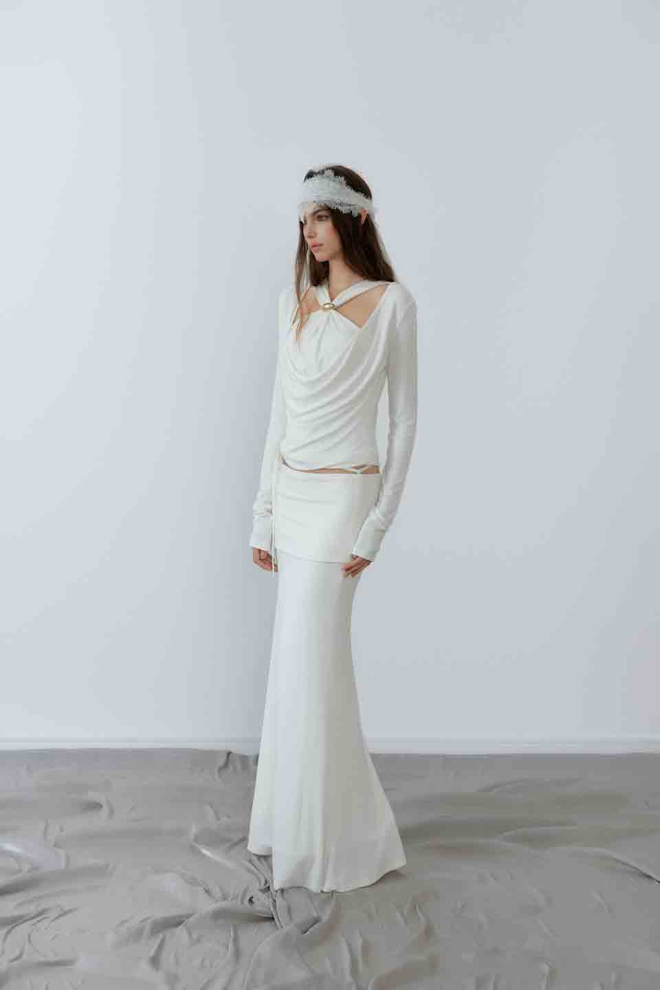 NONCESTNON N233 White fake two-piece knot long sleeved top