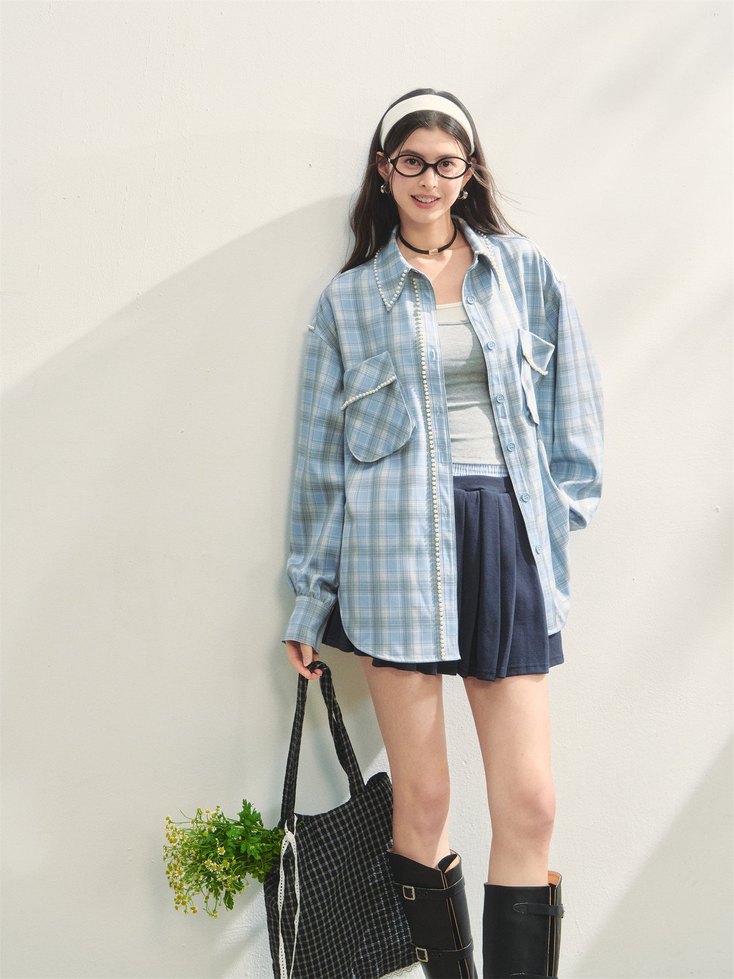 AsGony ASG25311 Pearl embellished pocket shirt