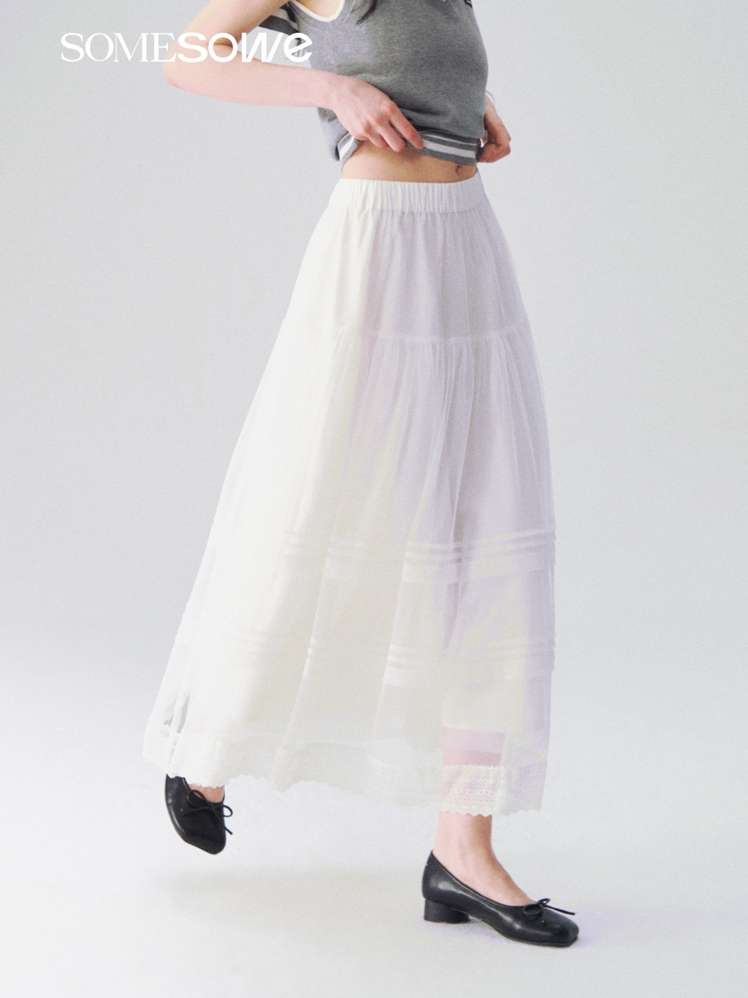 SOMESOWE S2609108 Dreamy white feather flowing cloud gauze skirt