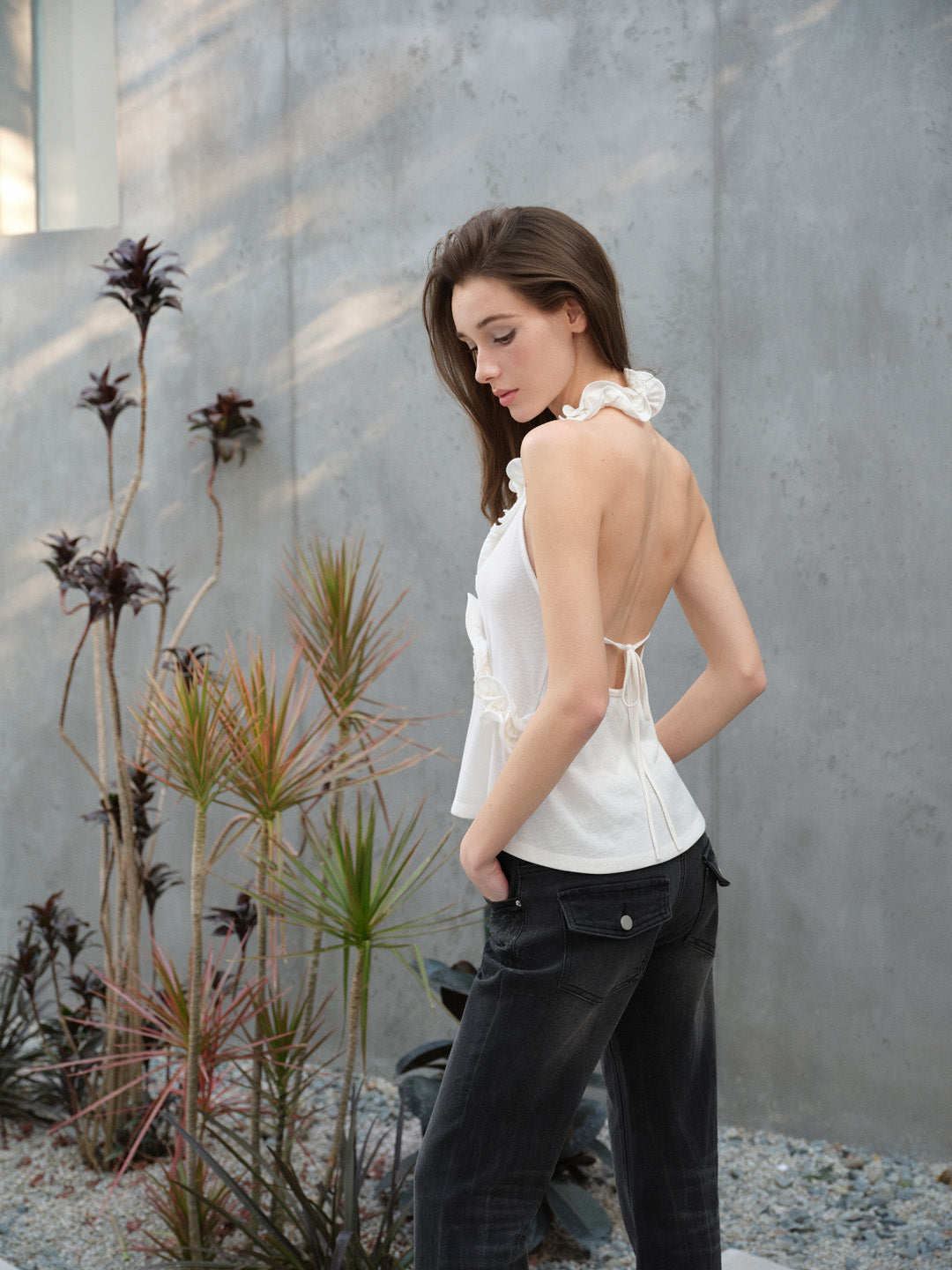 NONCESTNON N290 Ruffled neck hanging vest