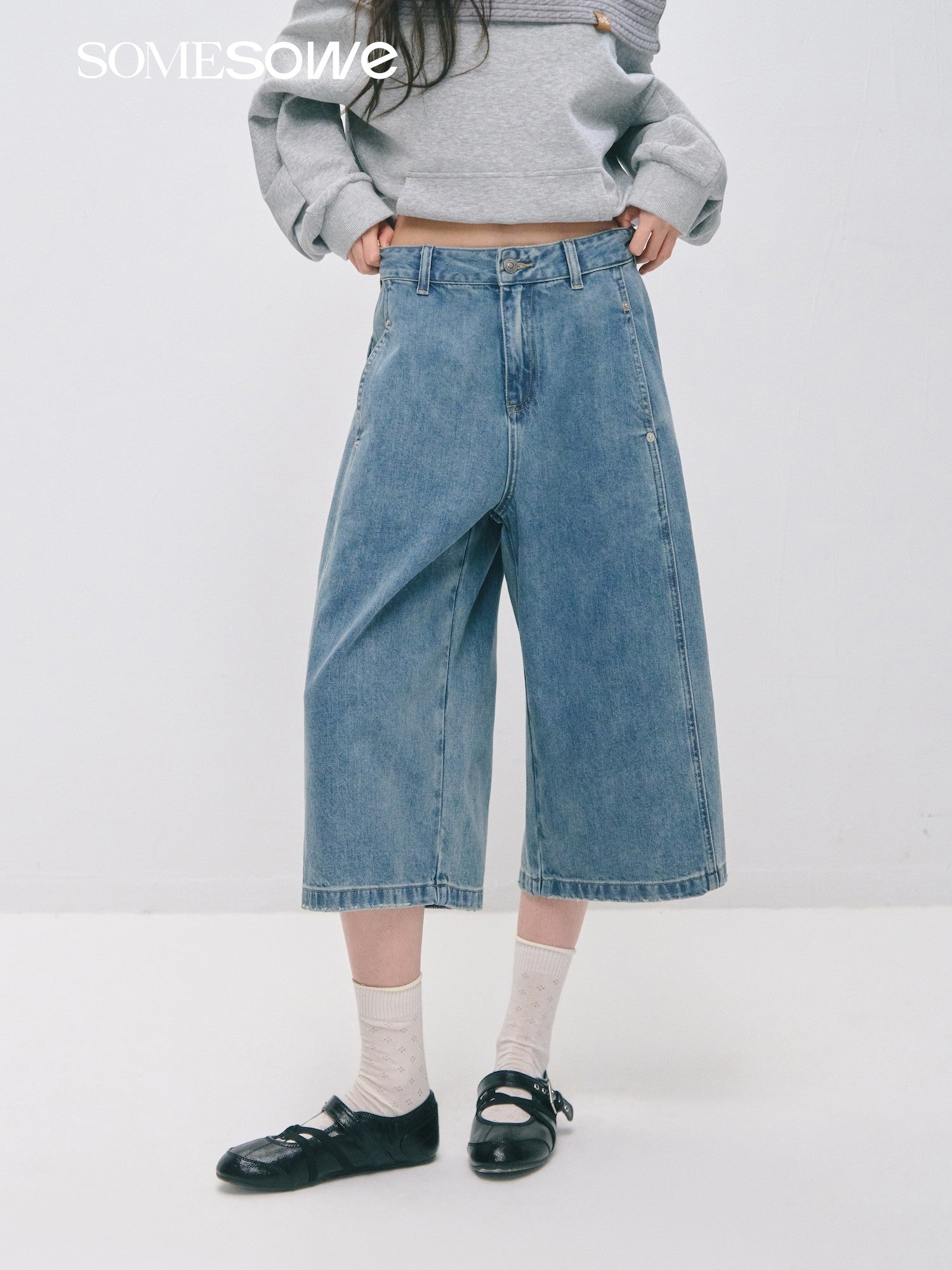 SOMESOWE S2509032 Straight leg wide leg mid length pants