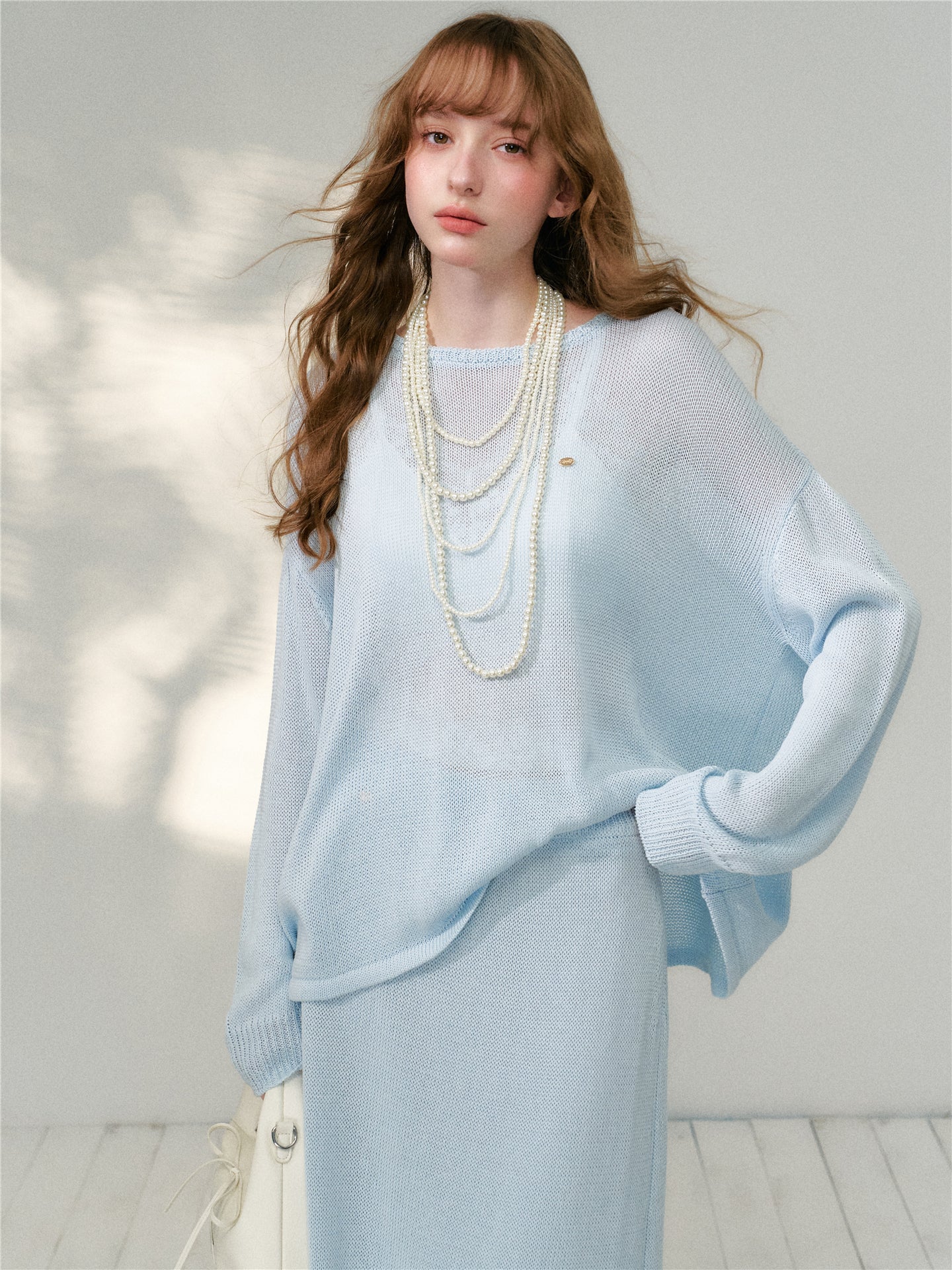 16DEWS 16D26086&16D26087 Lyocell loose fitting pullover knitted sweater + skirt