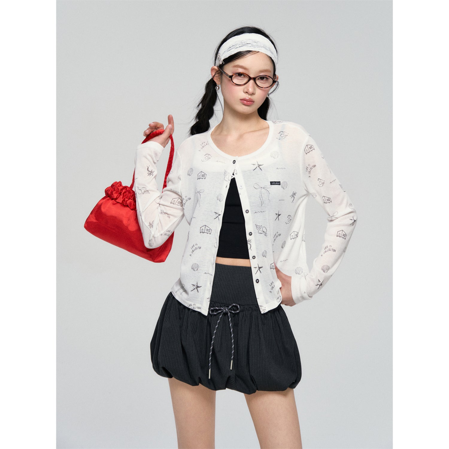 AsGony ASG25075 Printed lightweight knitted cardigan