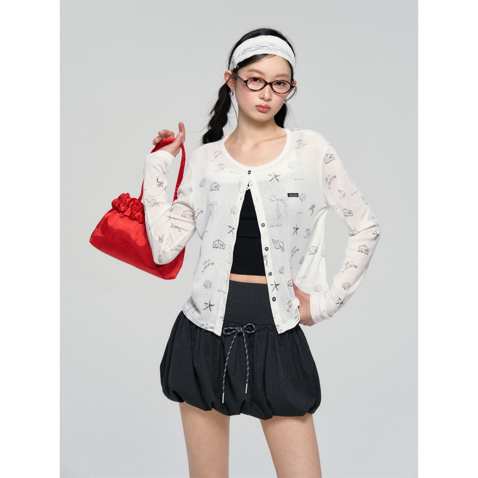 AsGony ASG25075 Printed lightweight knitted cardigan