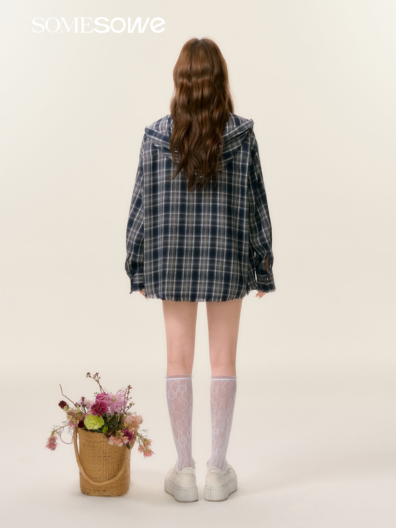 SOMESOWE S2508025&S2508026 Plaid hooded shirt + shorts set(seperate)