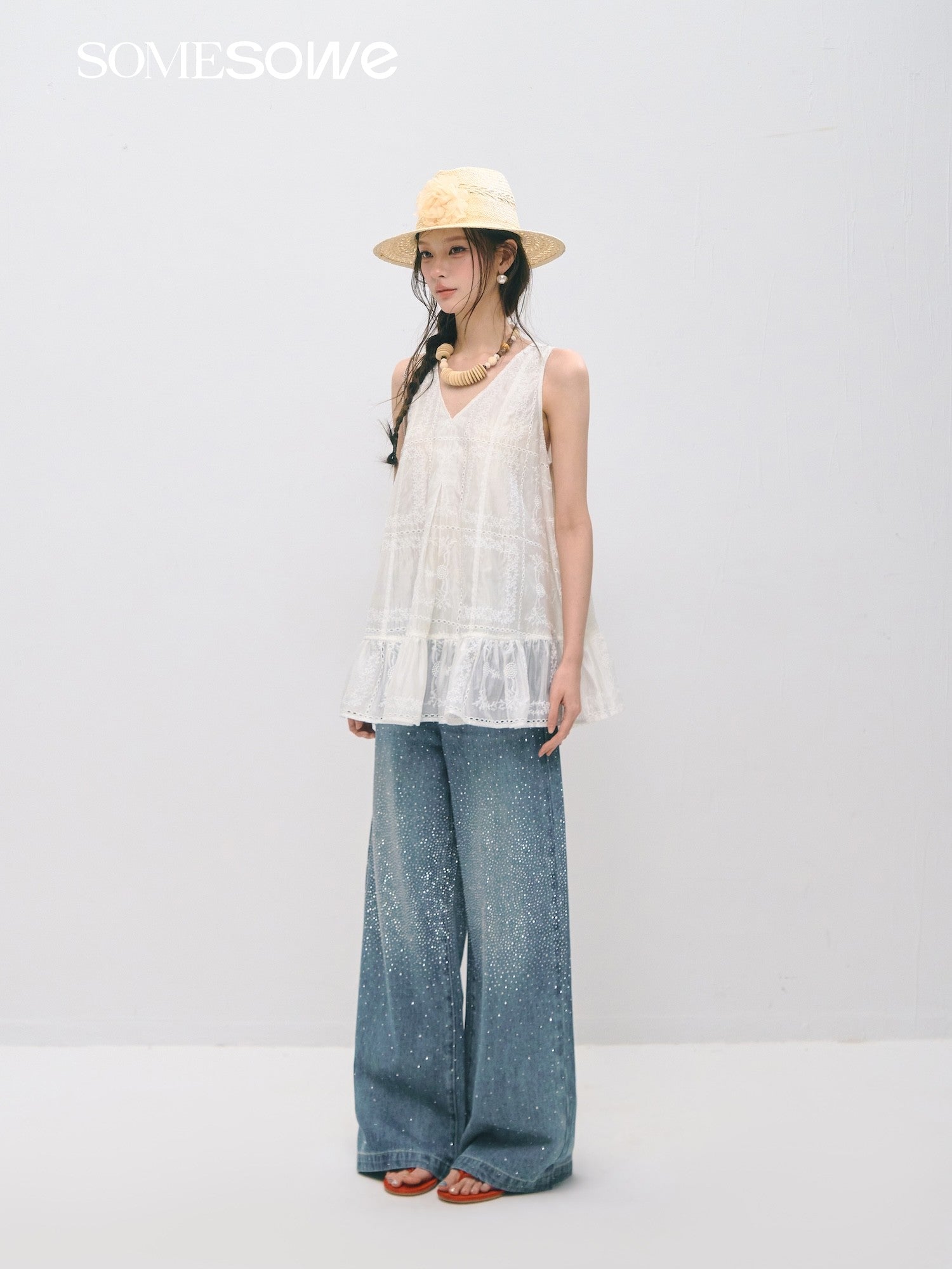 SOMESOWE S2509031 Embroidered ruffle edge dress