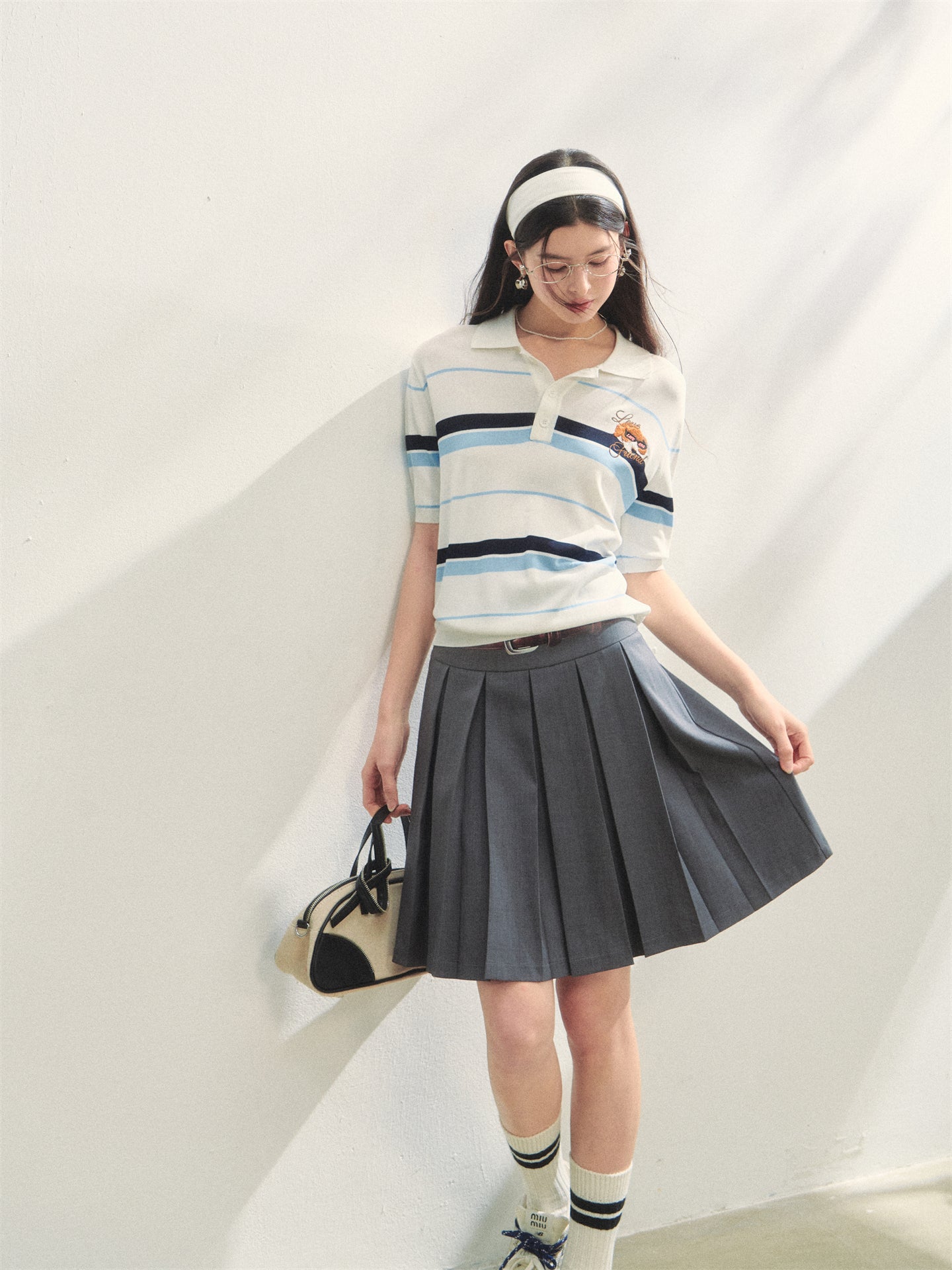AsGony ASG25271 Printed waistband pleated skirts