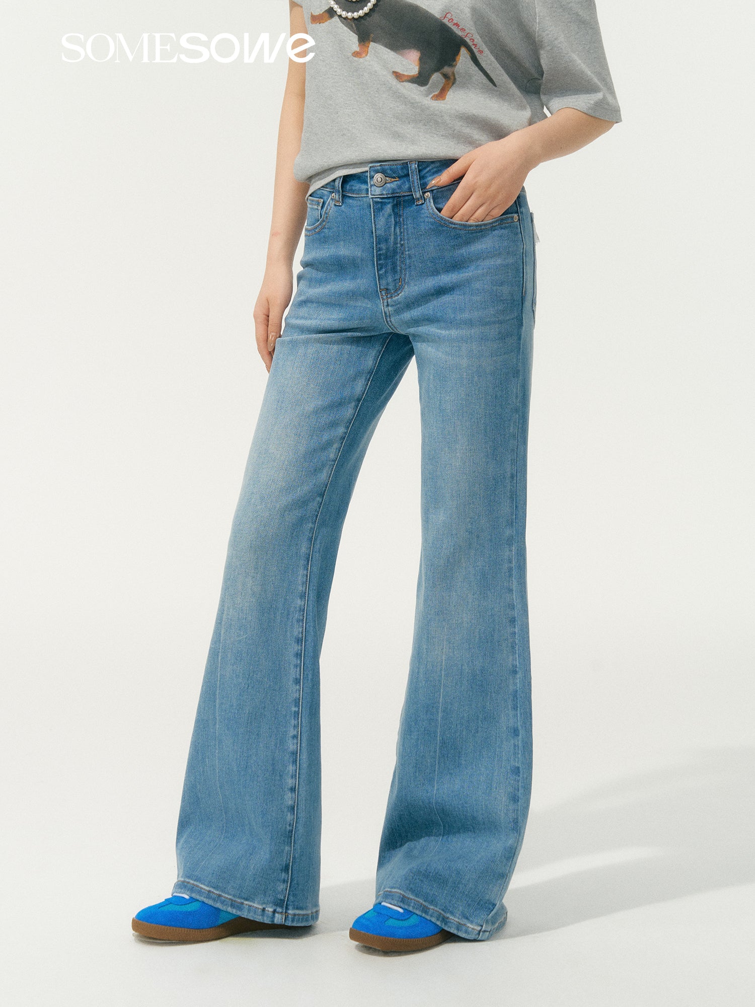 SOMESOWE S2508063 Lace micro flared jeans