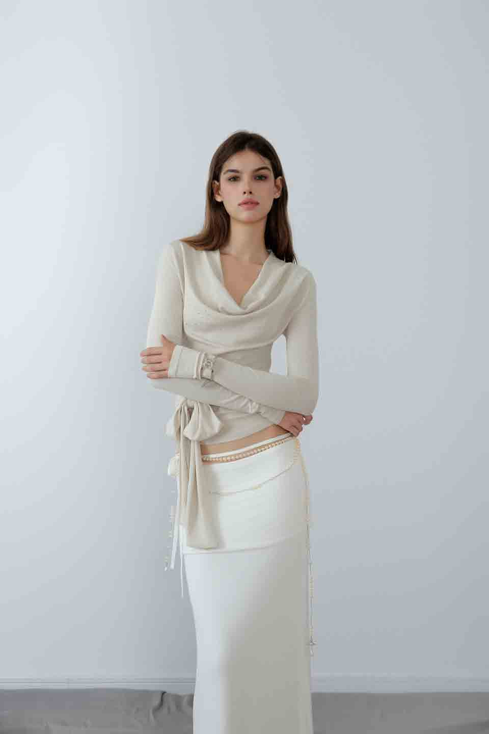 NONCESTNON N217 Swinging collar rhinestone top