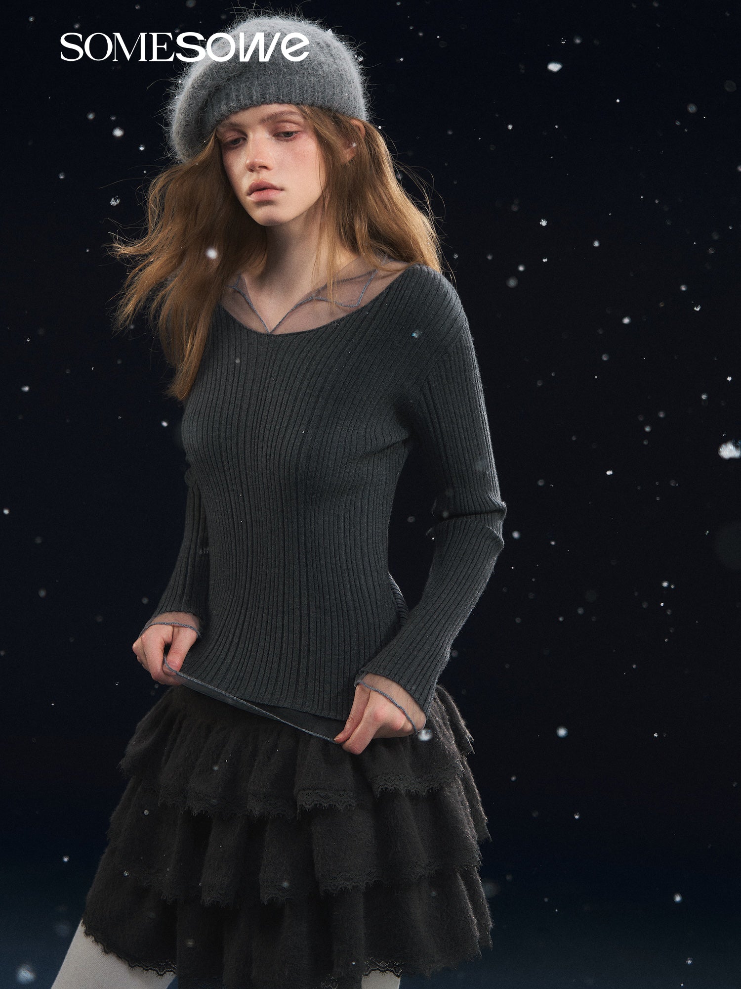 SOMESOWE S2508310 Mesh splicing high elasticity base shirt