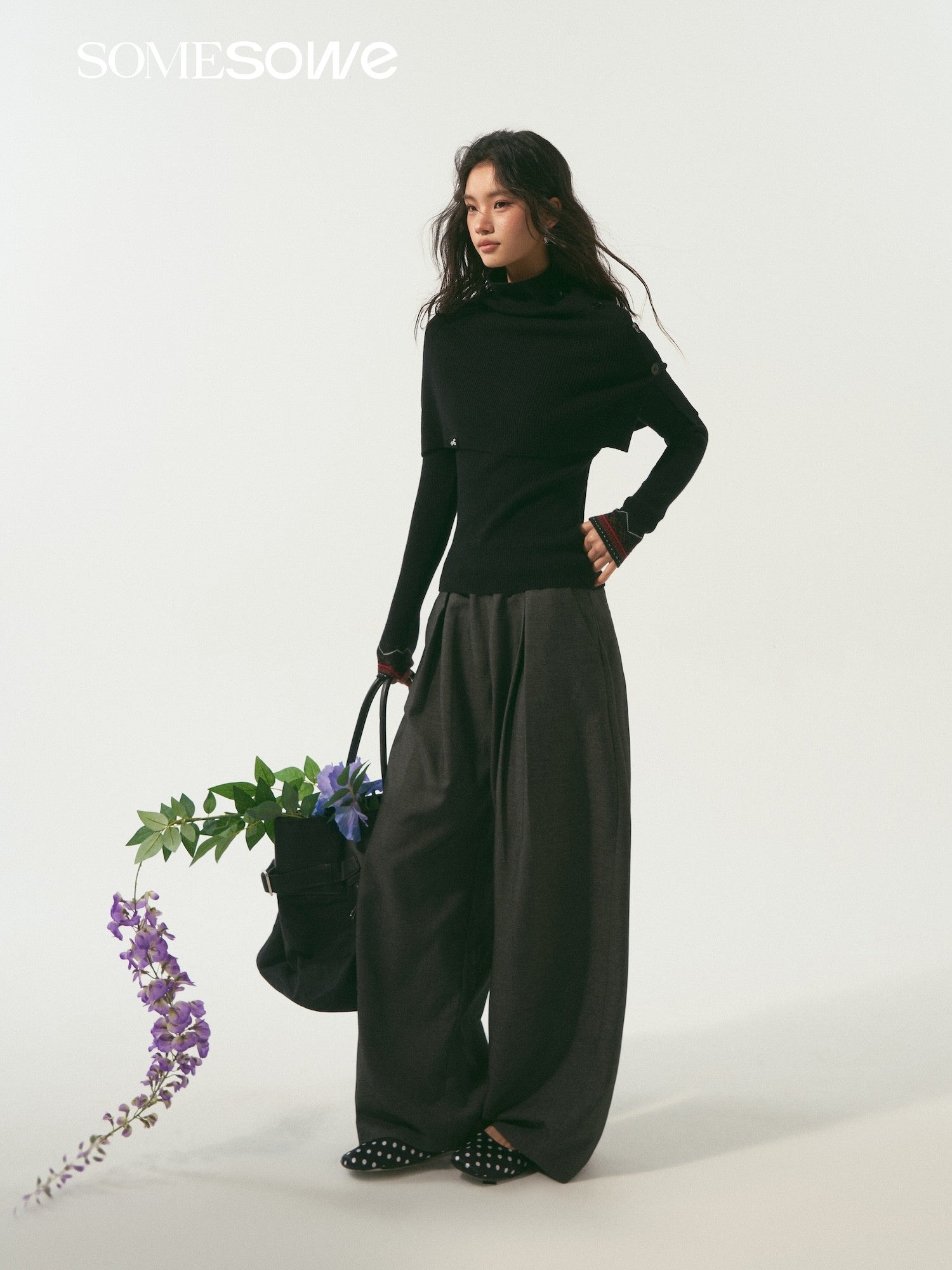 SOMESOWE S2508338 Shawl real two long sleeved knitted top