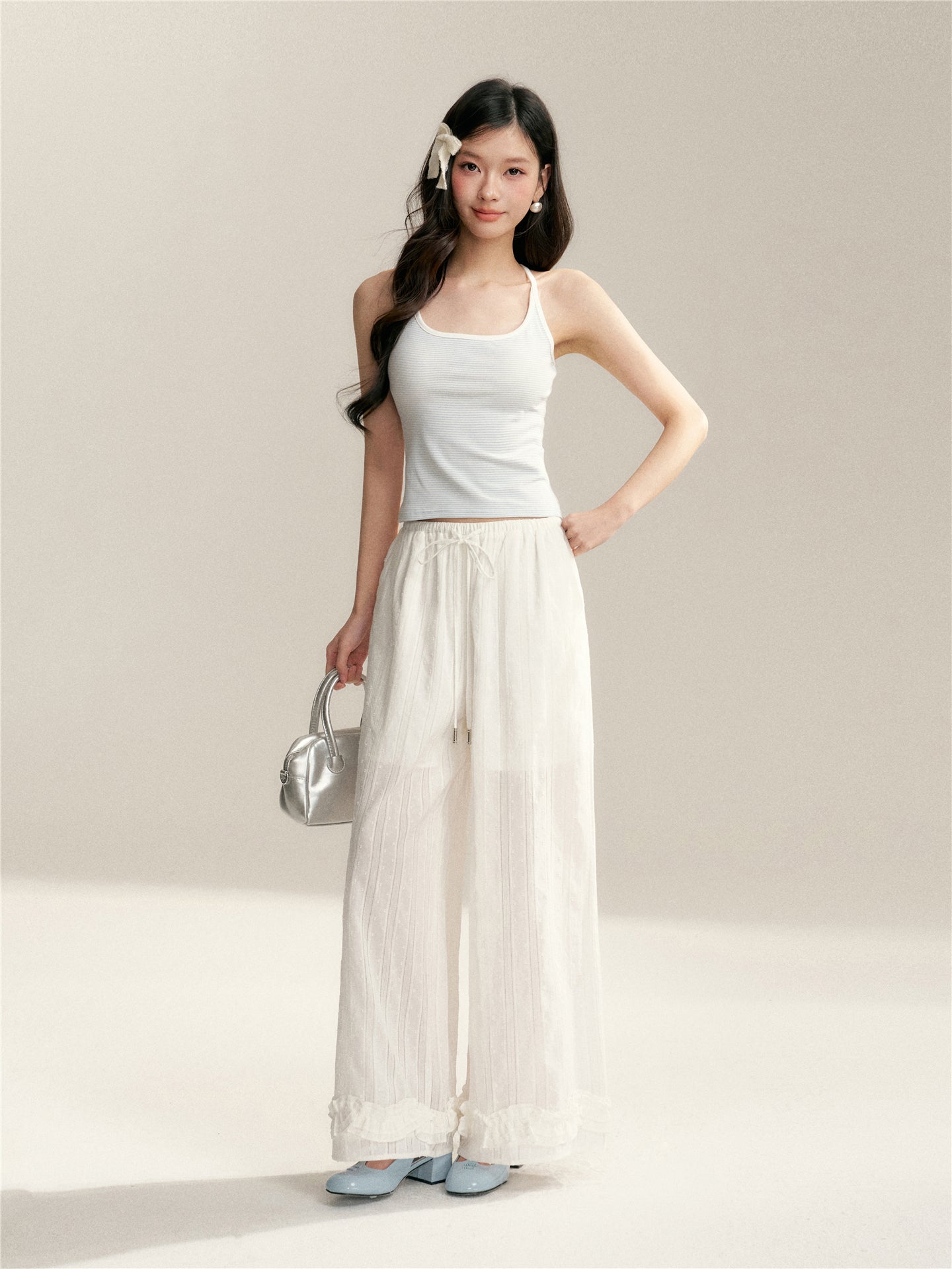 16DEWS 16D246066 Loose wide leg pants with ruffle edge splicing