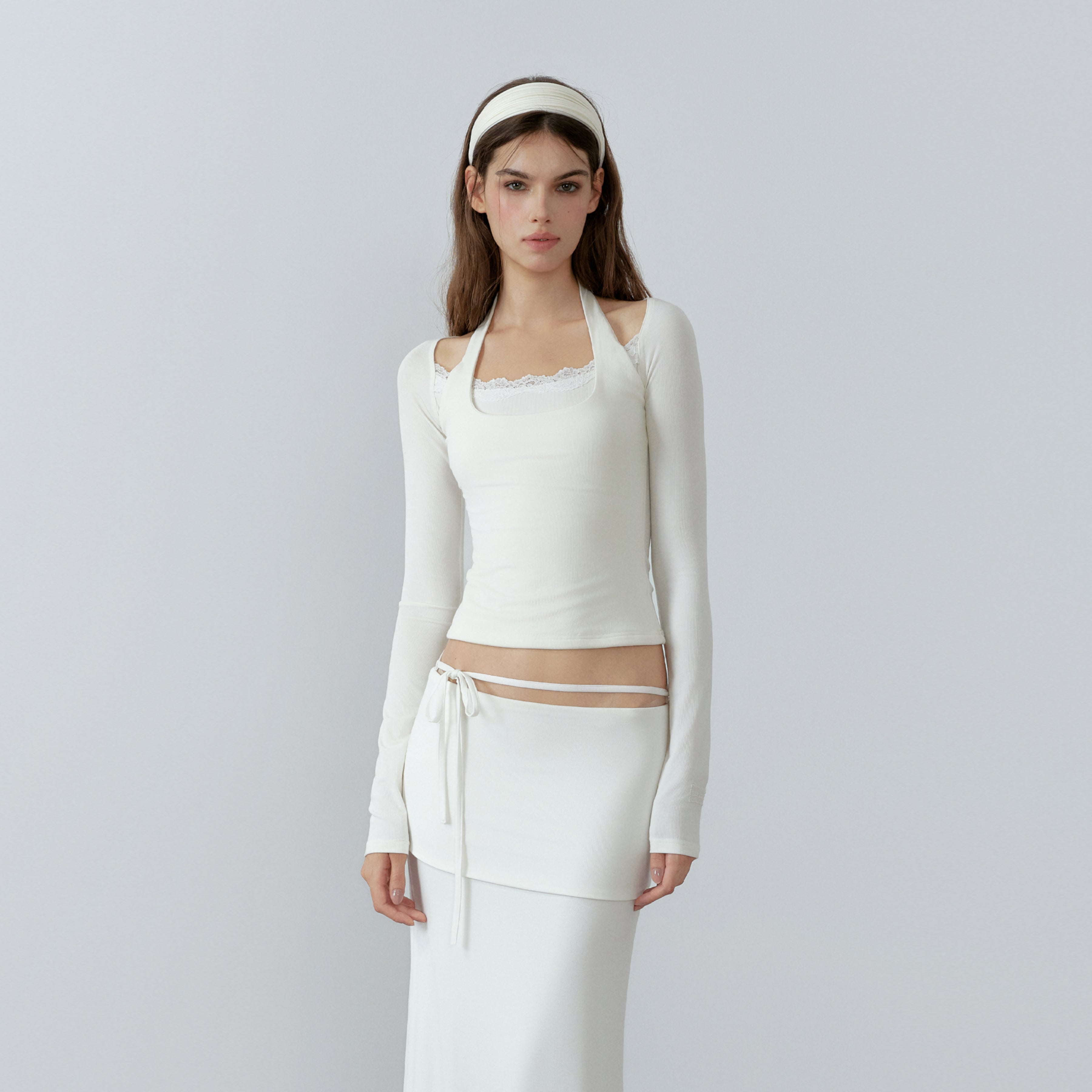 NONCESTNON N228 Fake two piece white long sleeve top