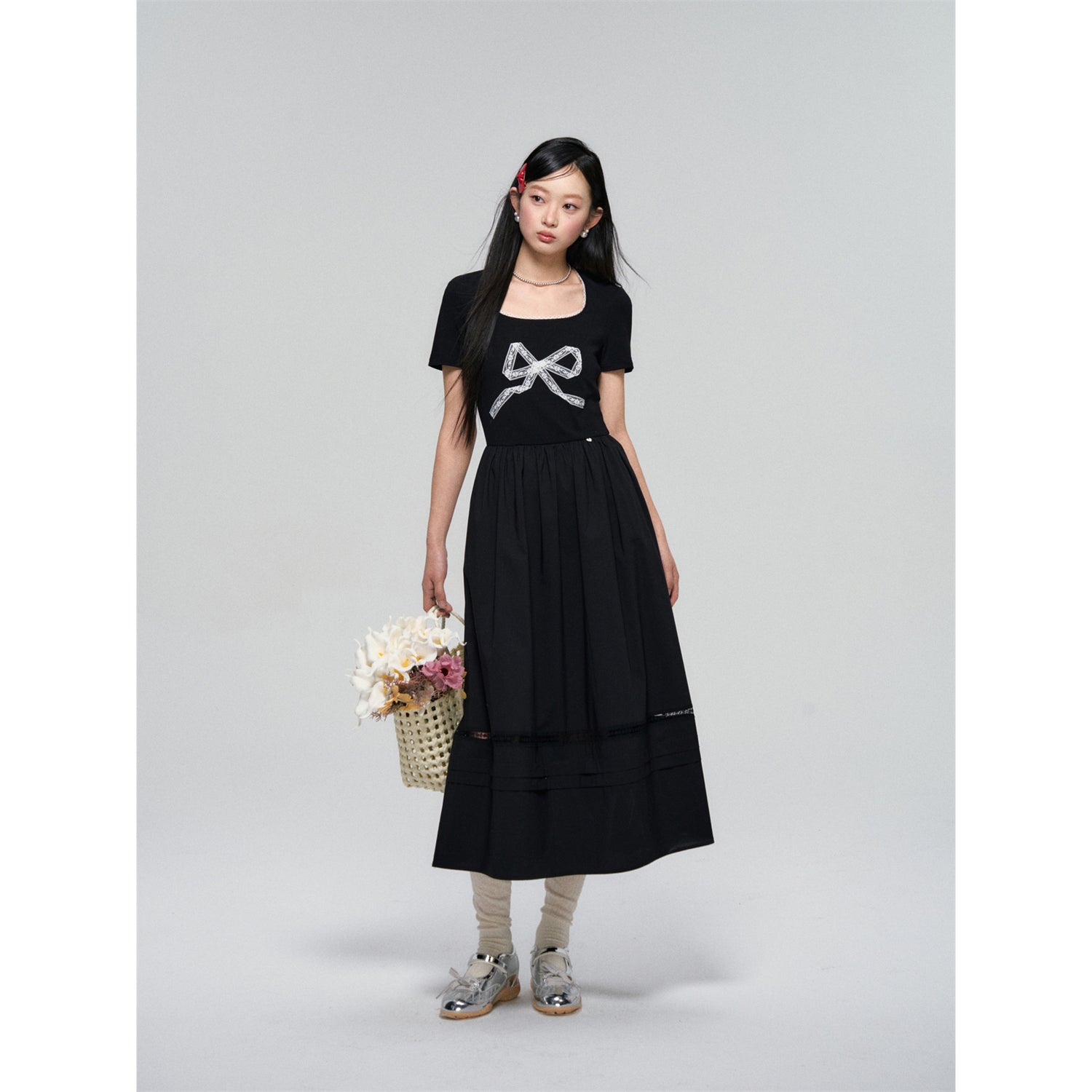 AsGony ASG25055U Splicing lace bow dress