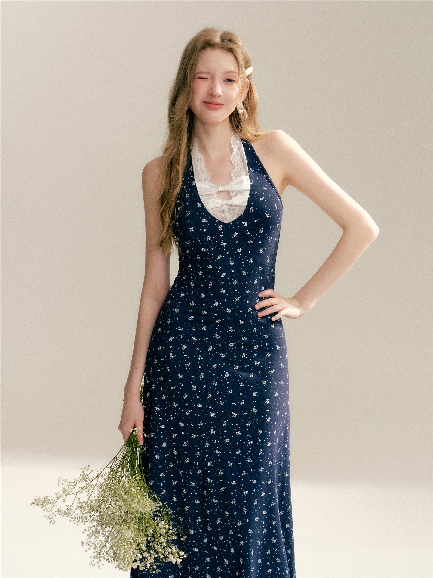 16DEWS 16D246063 Floral hanging neck and waist A-line dress
