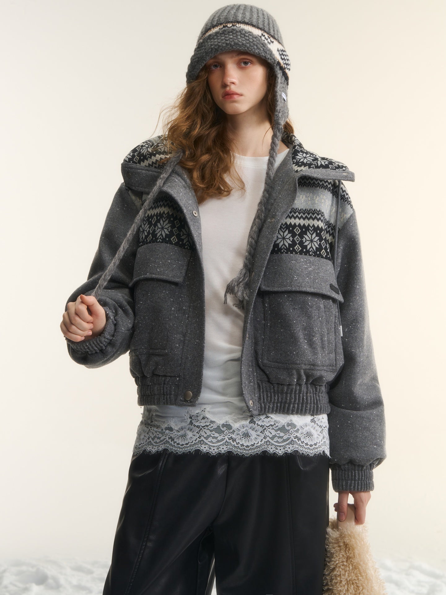 AsGony ASG25527 90 white duck down wool Fel Island hooded down jacket