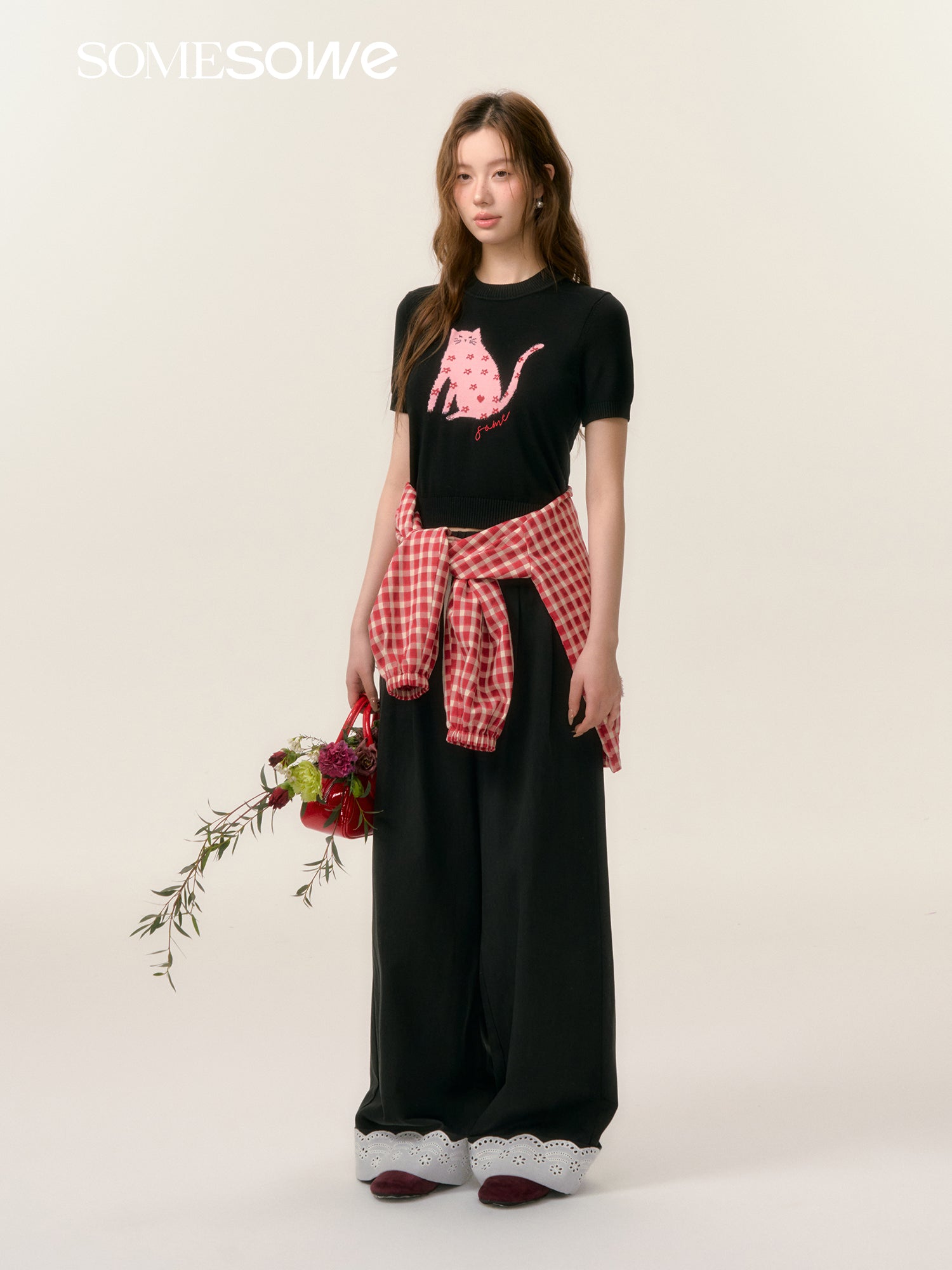 SOMESOWE S2508051 Cat short sleeved knitted sweater