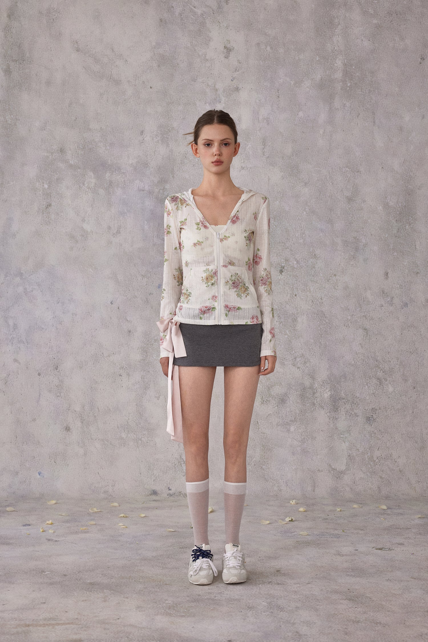 NOMEANSNO N194 Floral hooded long sleeved top