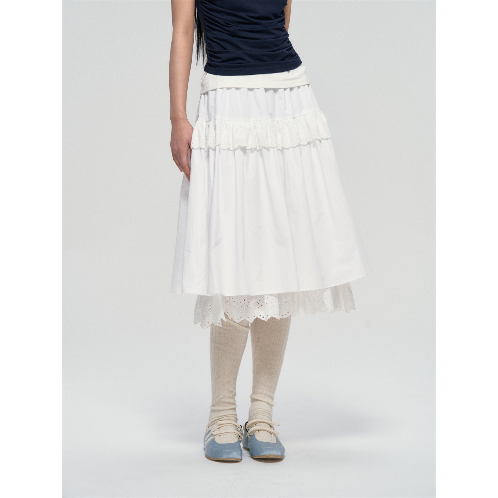 AsGony ASG25064 Multi layer lace patchwork lace skirt