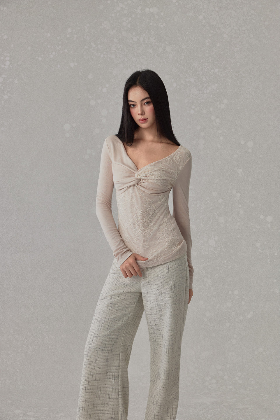 NONCESTNON N251 Lace knot long sleeved top