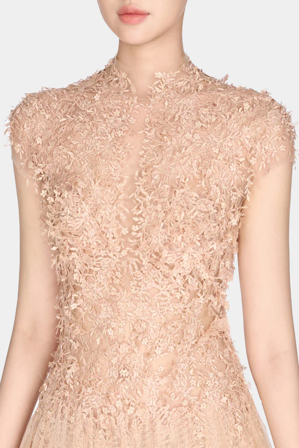 Montsand Peach Ombré Cut-Out Lace Dress