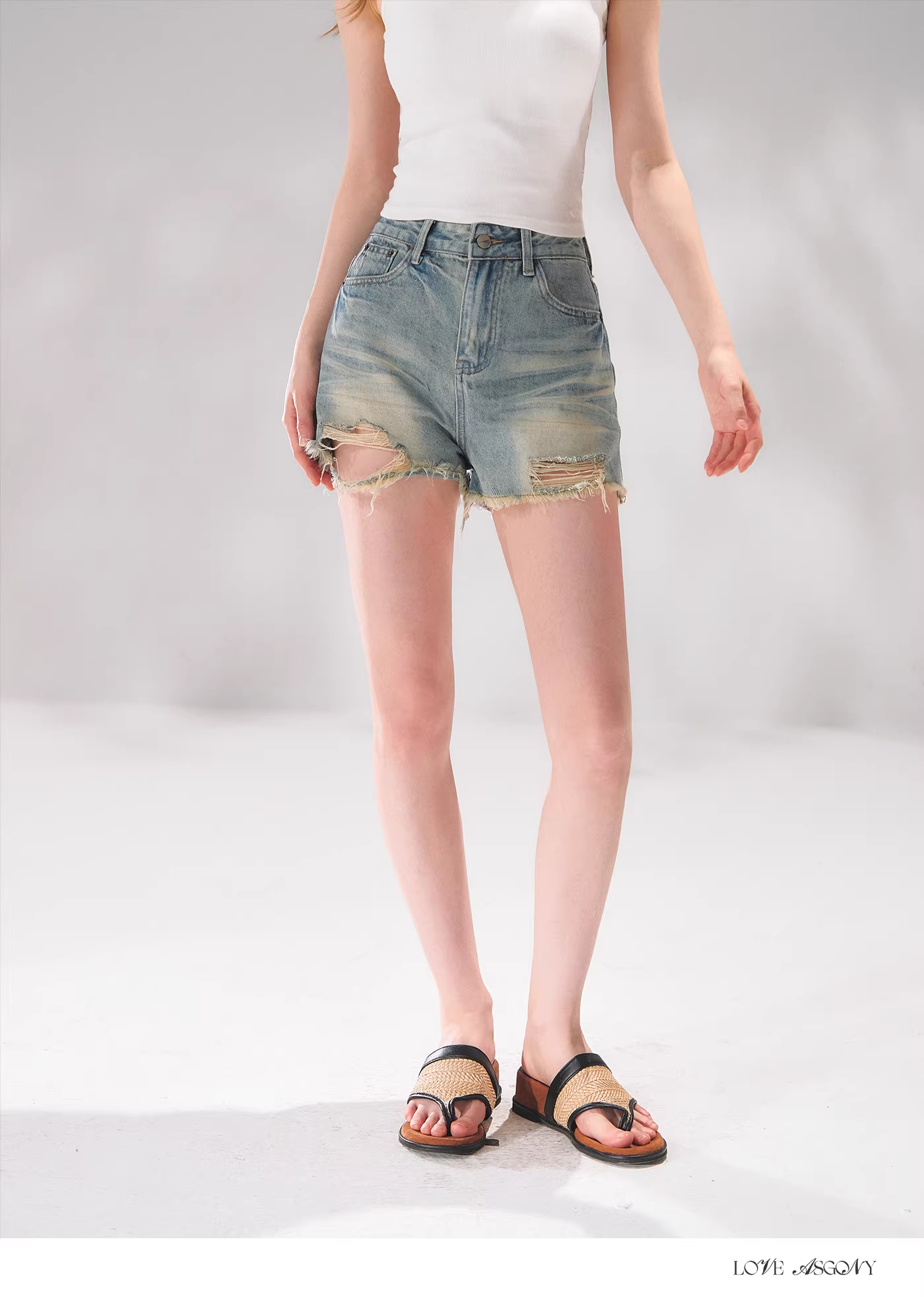 AsGony ASG26069 Washed denim shorts
