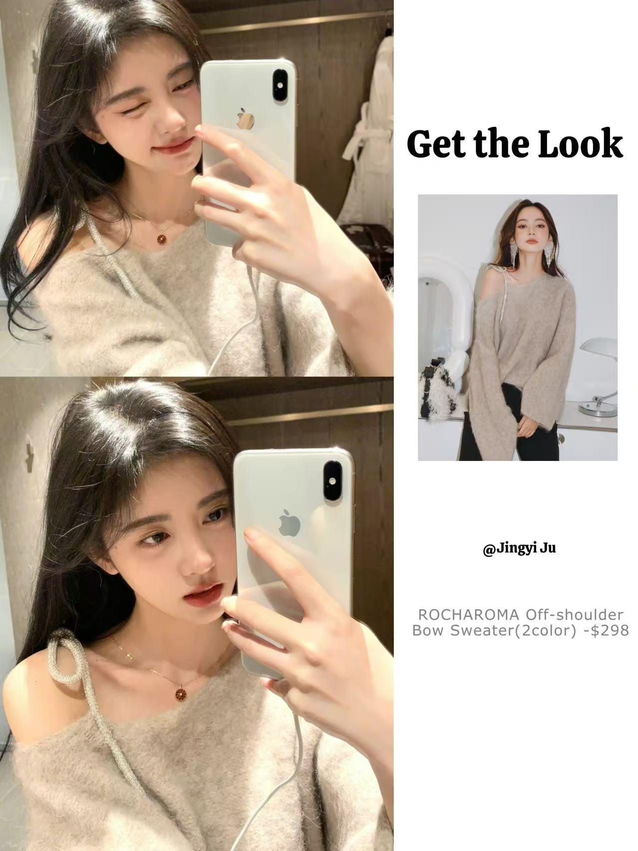 ROCHAROMA Off-Shoulder Bow Sweater(2color)